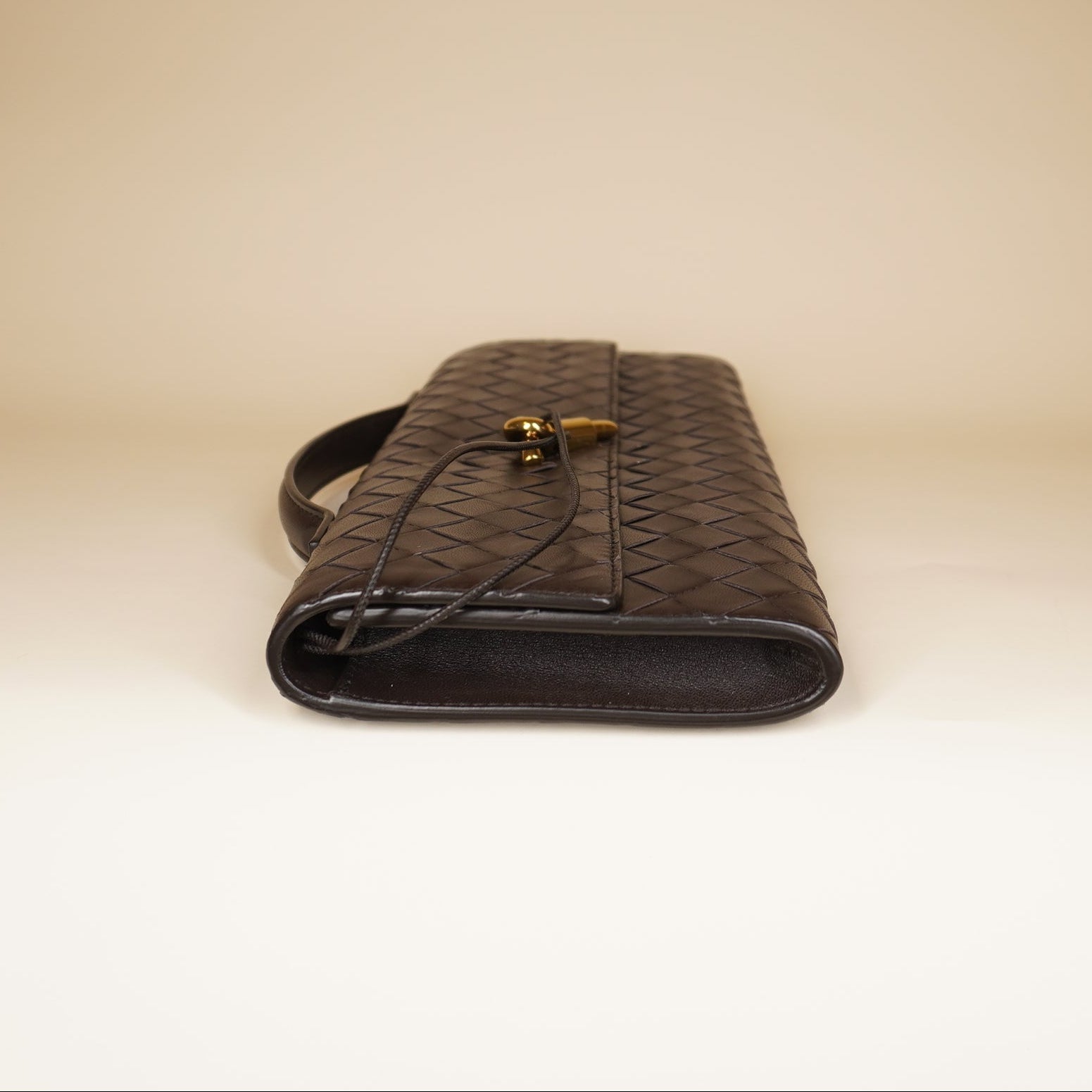 PRE-OWNED Nappa Intrecciato Long Andiamo Top Handle Clutch Black