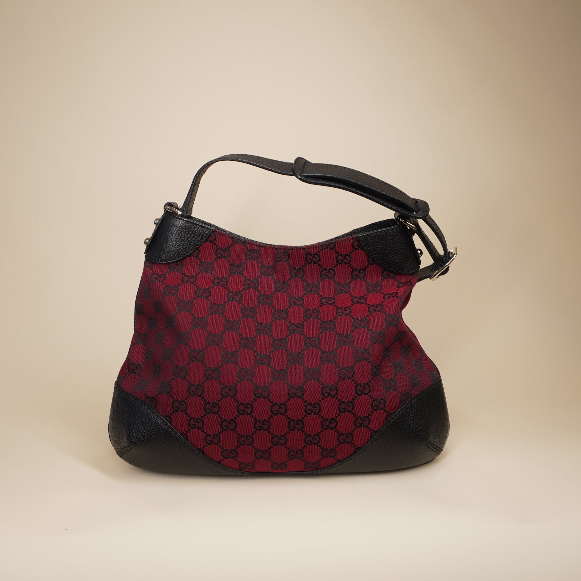PRE-OWNED GG Canvas Shoulder Bag Black Red