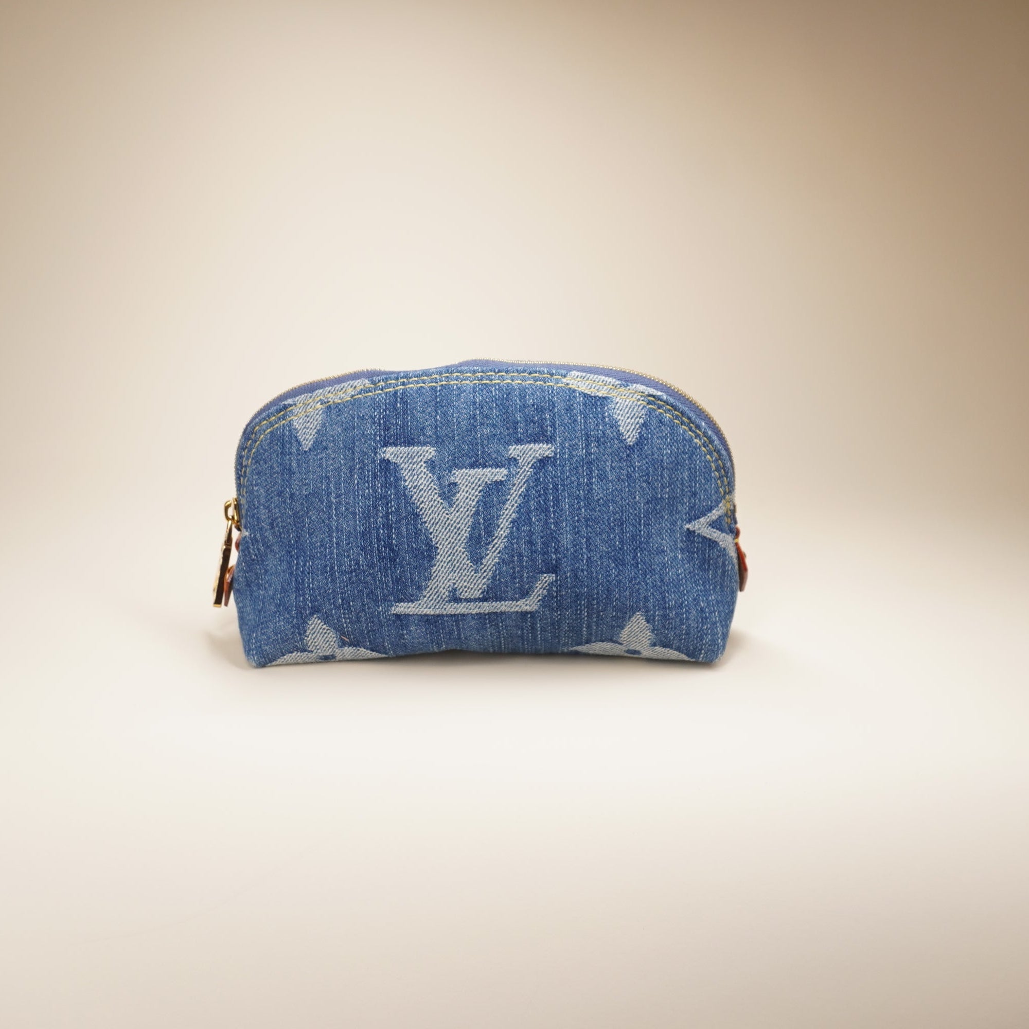 PRE-OWNED LV Denim Giant Monogram Pochette Cosmetique Bag