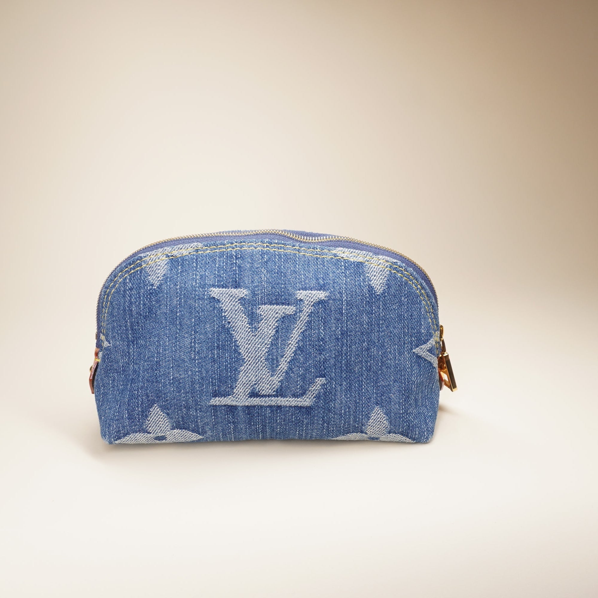 PRE-OWNED LV Denim Giant Monogram Pochette Cosmetique Bag