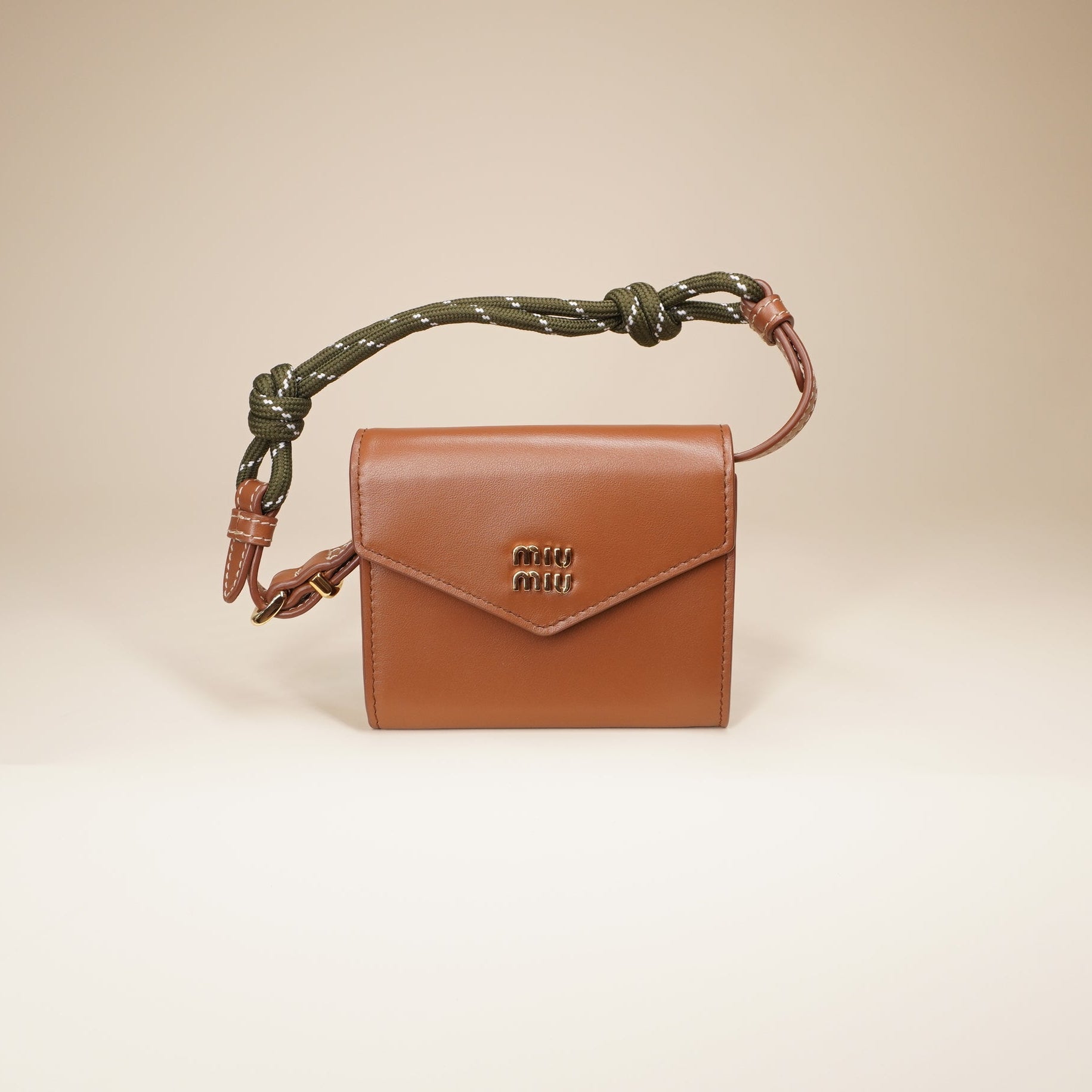 PRE-OWNED Nappa Compact Wallet On Strap Cognac Brown