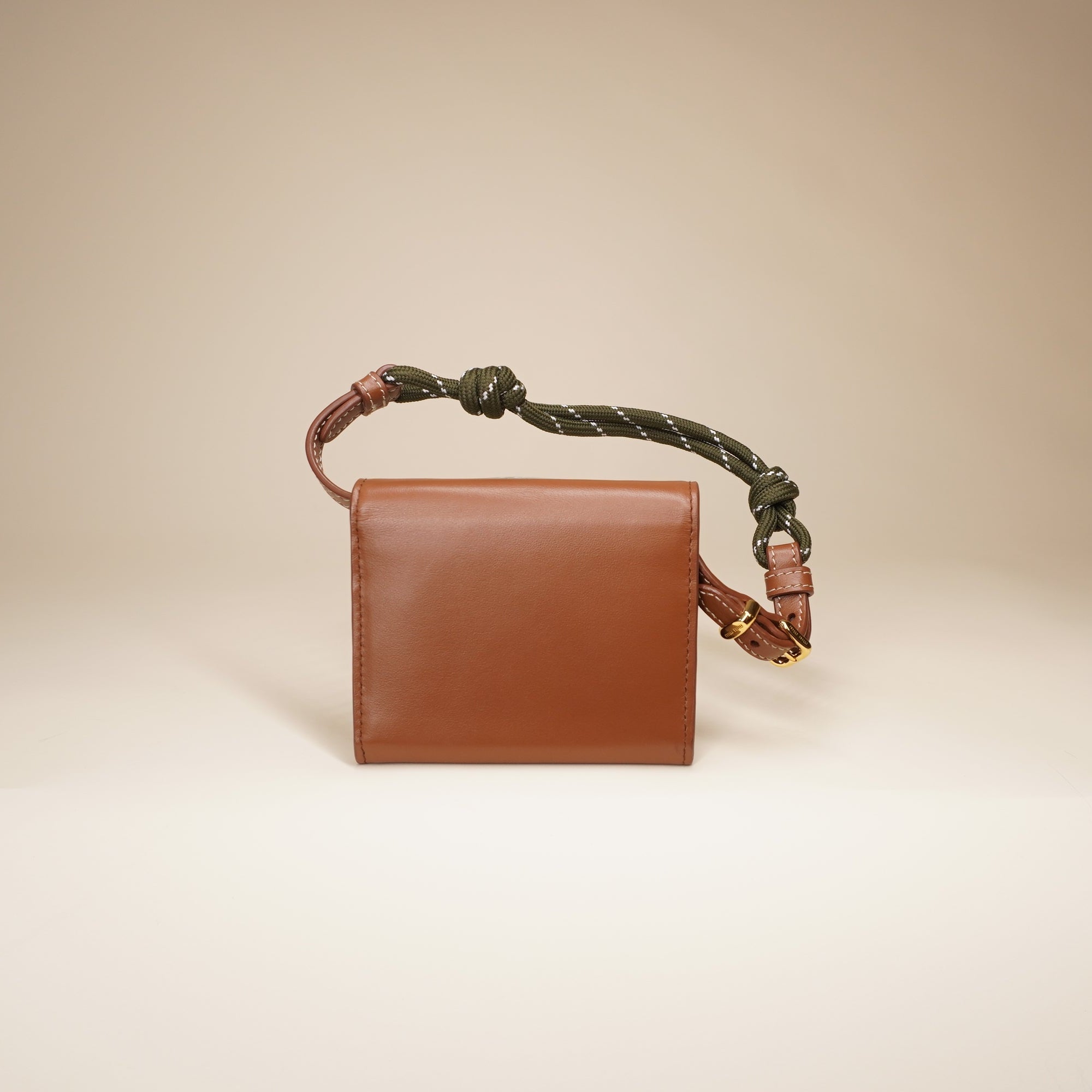 PRE-OWNED Nappa Compact Wallet On Strap Cognac Brown