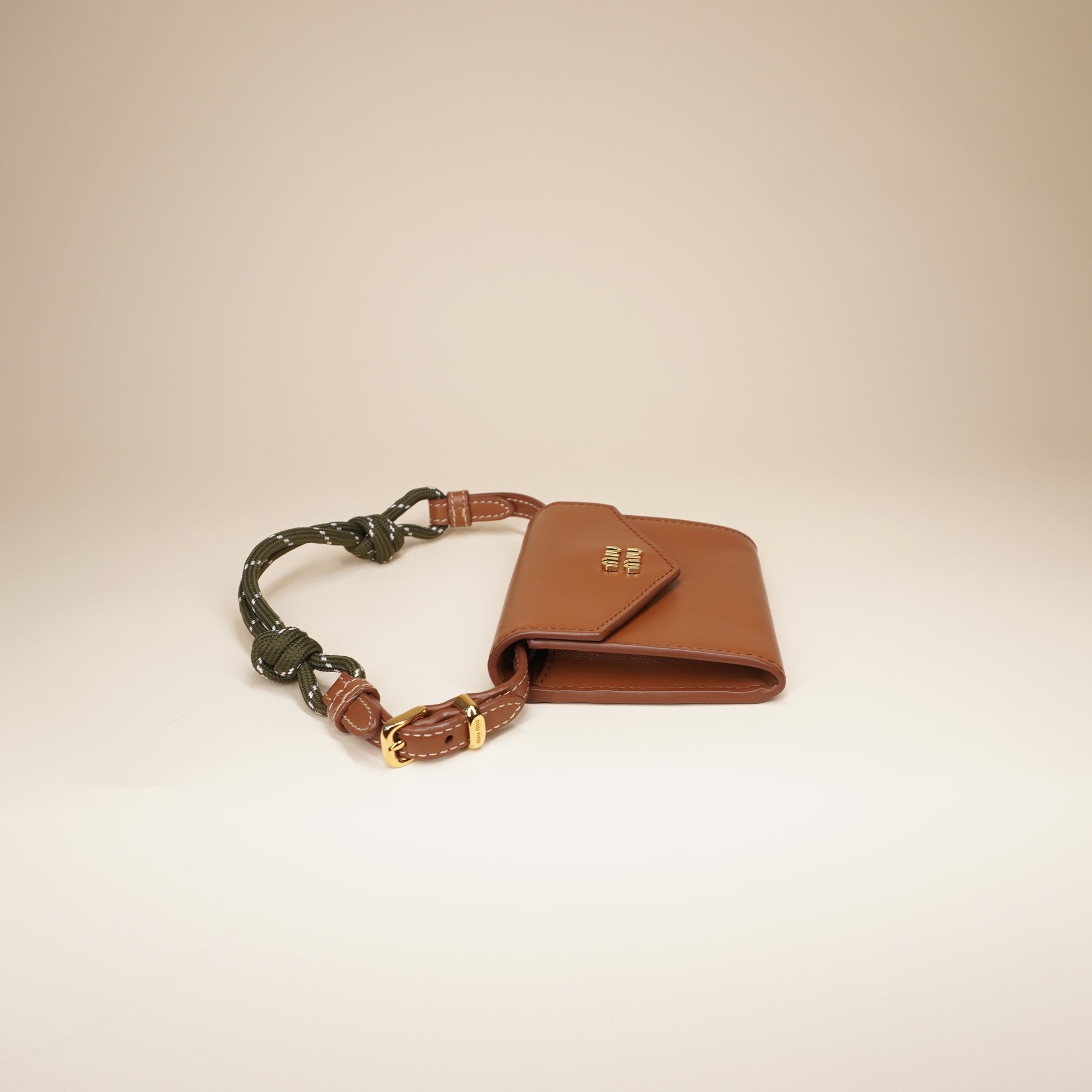 PRE-OWNED Nappa Compact Wallet On Strap Cognac Brown