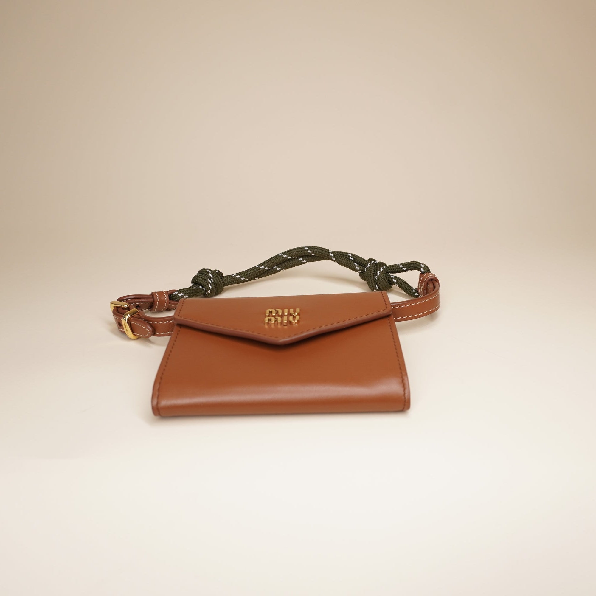 PRE-OWNED Nappa Compact Wallet On Strap Cognac Brown