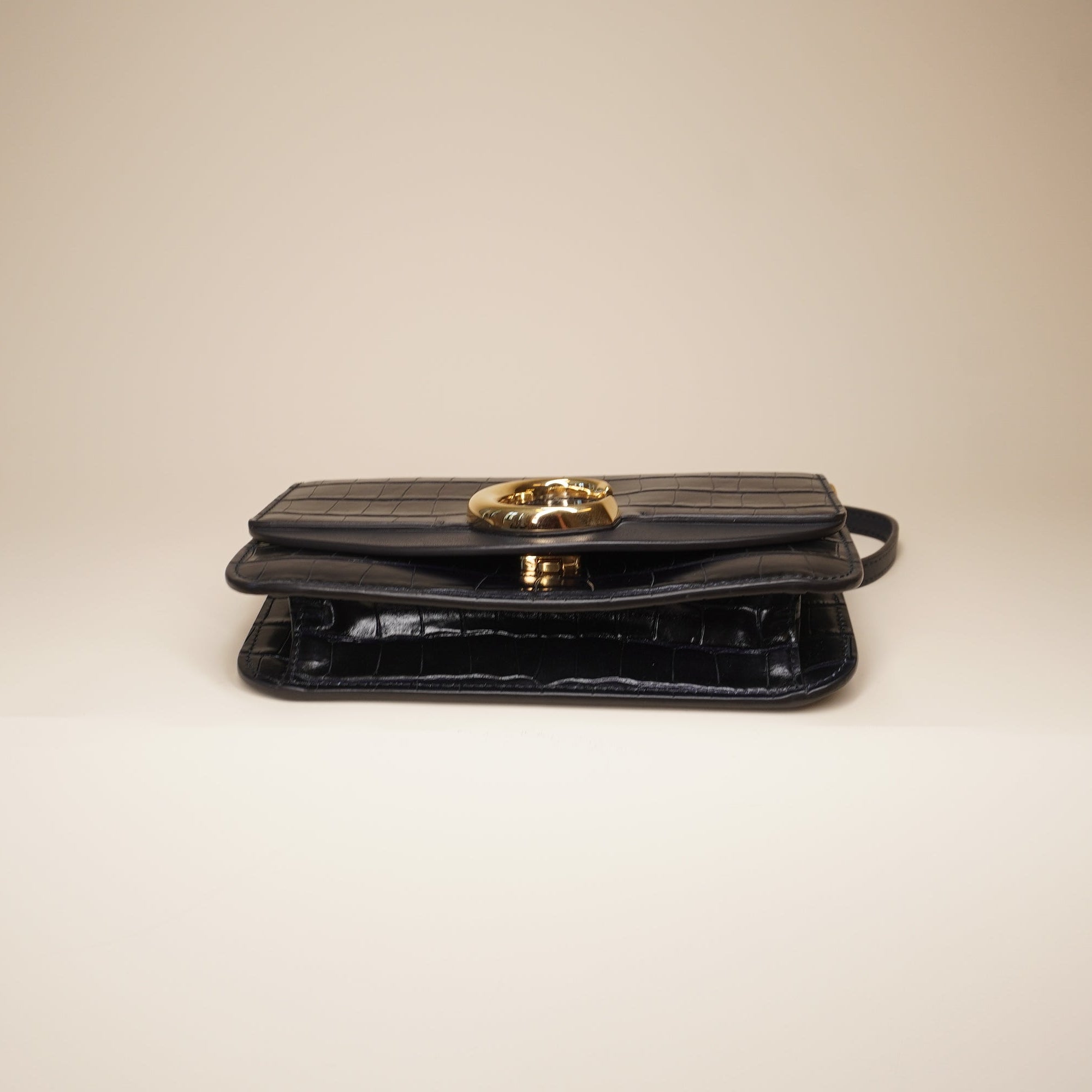 PRE-OWNED Black Leather Chain Crossbody Bag