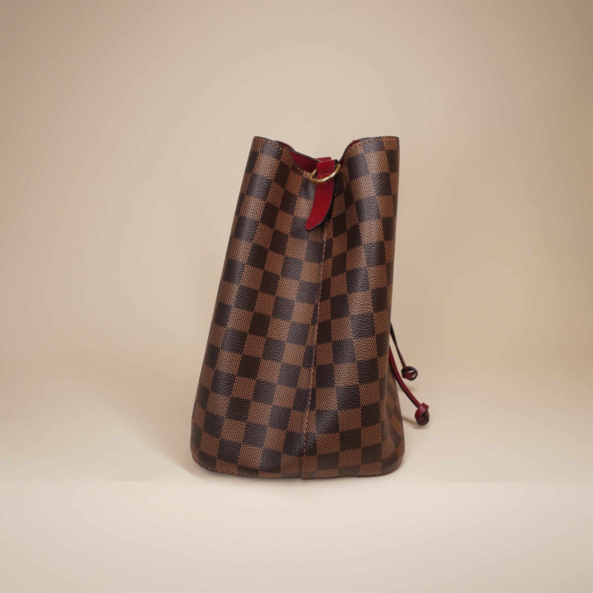LV Damier Ebene Neonoe MM Cherry Berry Shoulder Bag