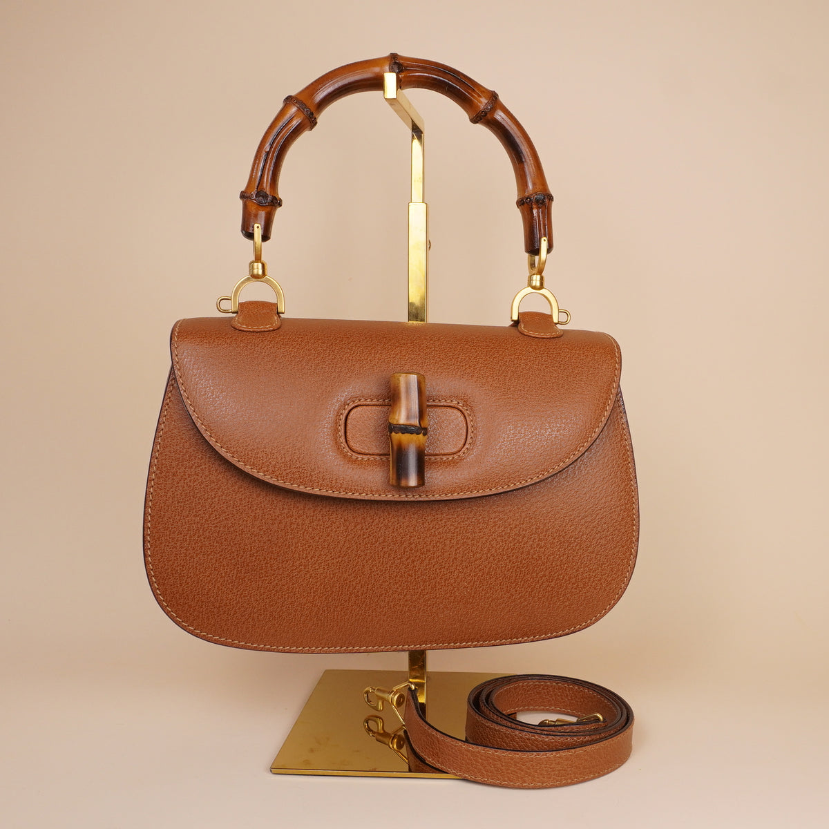 PRE-OWNED GG Bamboo 1947 Small Vintage Brown Leather