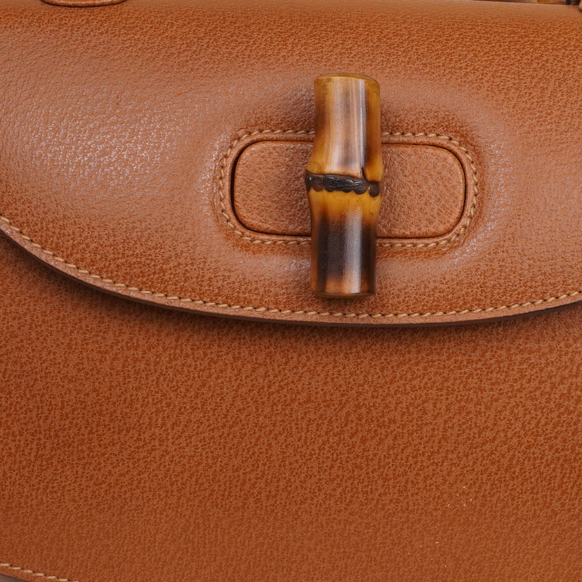 PRE-OWNED GG Bamboo 1947 Small Vintage Brown Leather