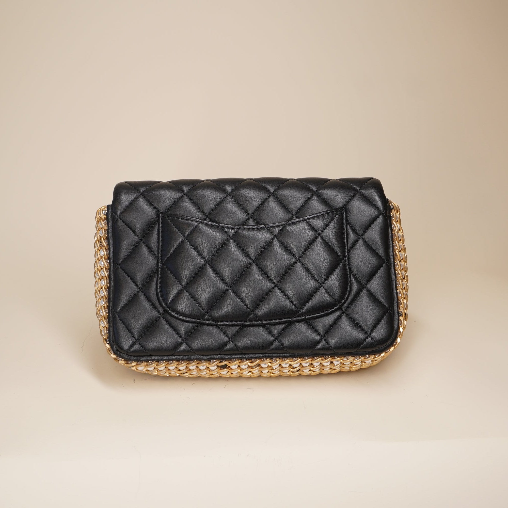 CC Mini Flap Black Lambskin Side Pearl Shoulder Bag