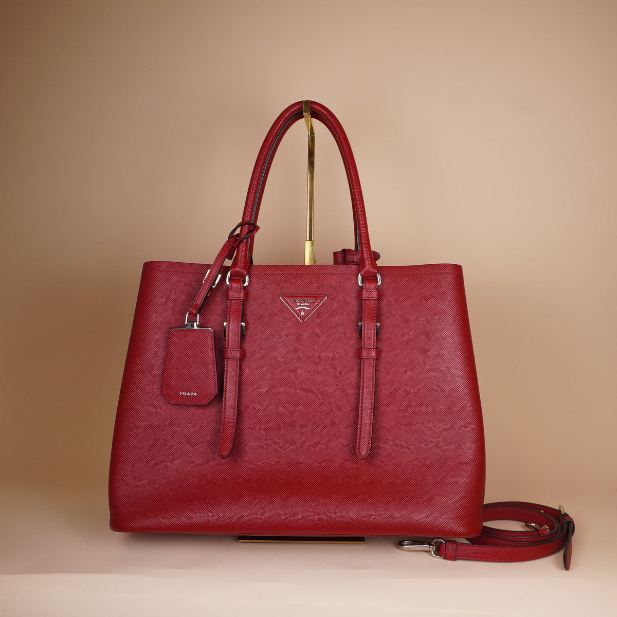 PRE-OWNED Red Saffiano Leather Galleria Double Zip Shoulder Bag