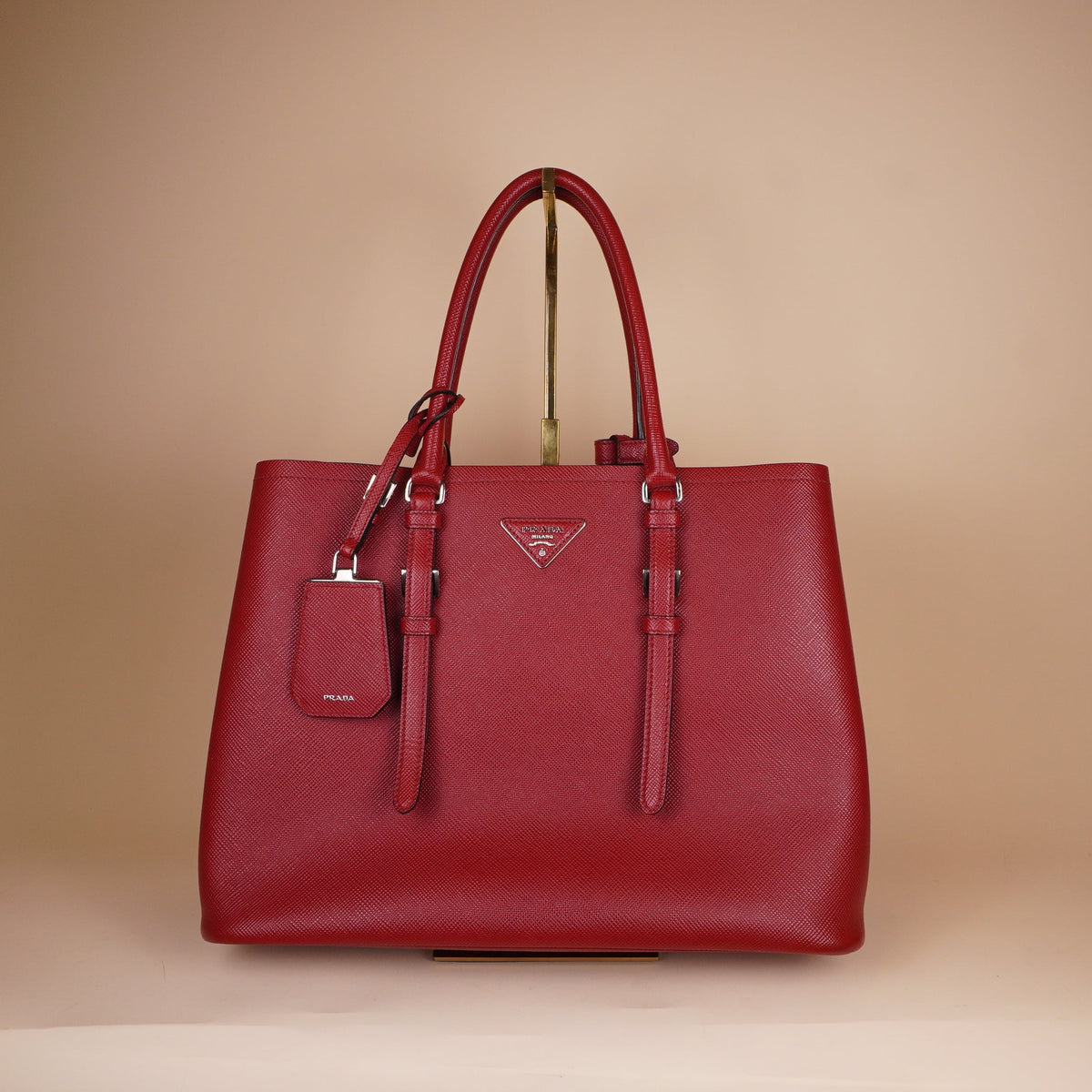 PRE-OWNED Red Saffiano Leather Galleria Double Zip Shoulder Bag