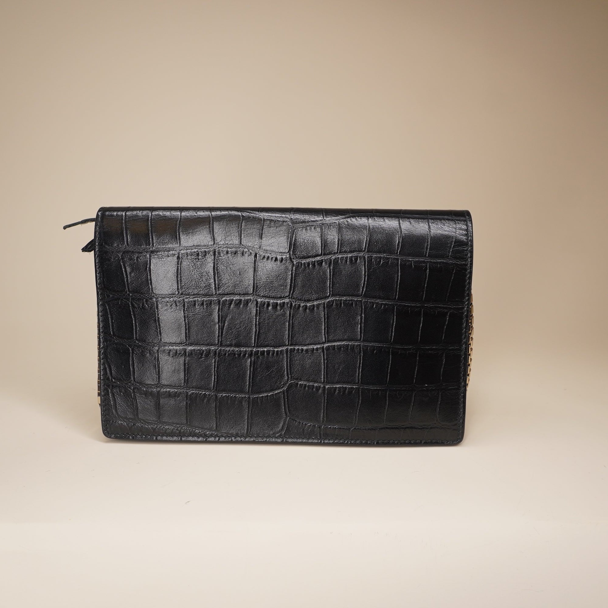 PRE-OWNED Black Croc Embossed Leather Classic Wallet On Chain
