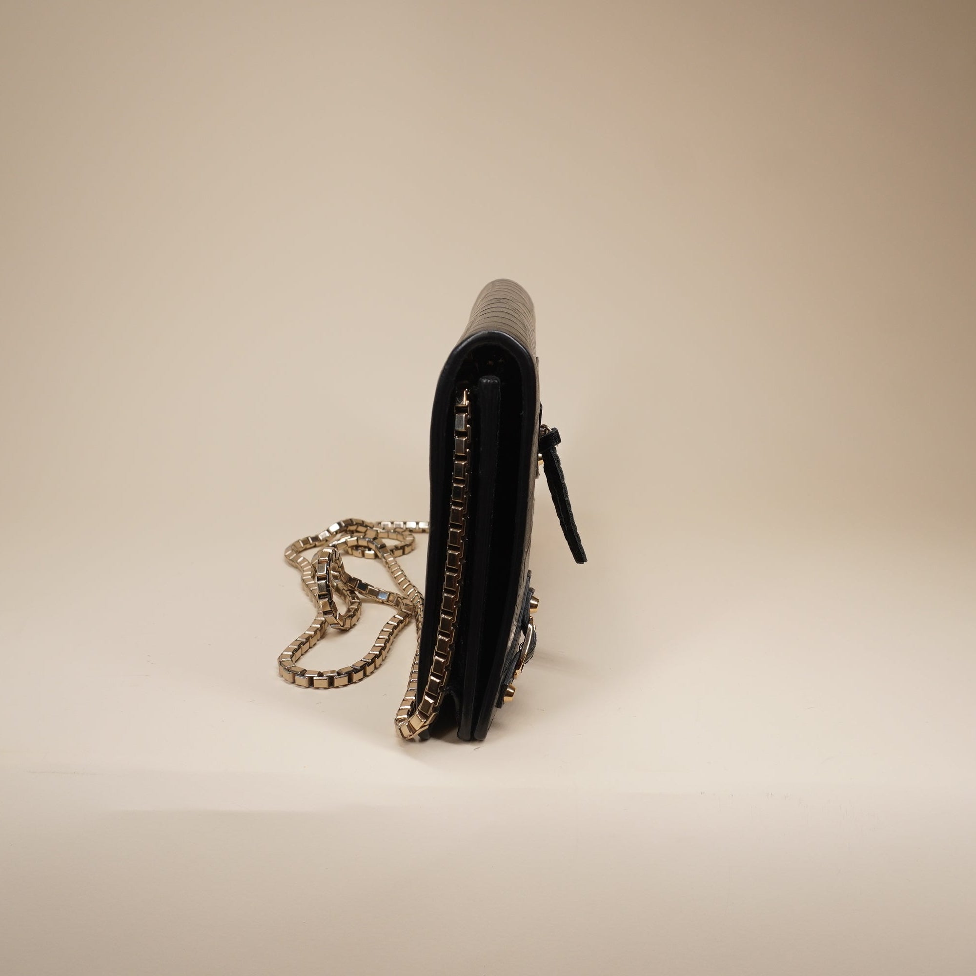 PRE-OWNED Black Croc Embossed Leather Classic Wallet On Chain