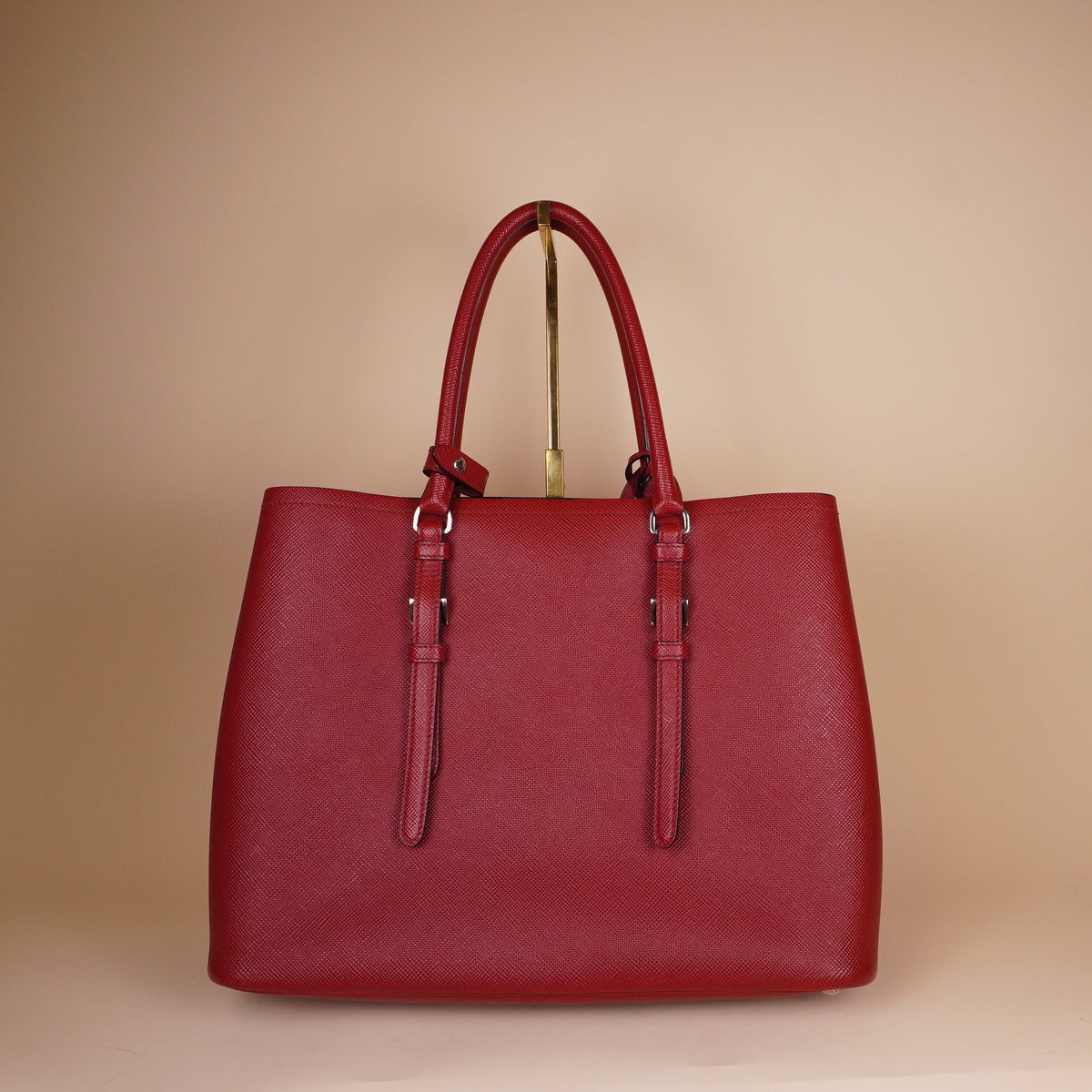 PRE-OWNED Red Saffiano Leather Galleria Double Zip Shoulder Bag