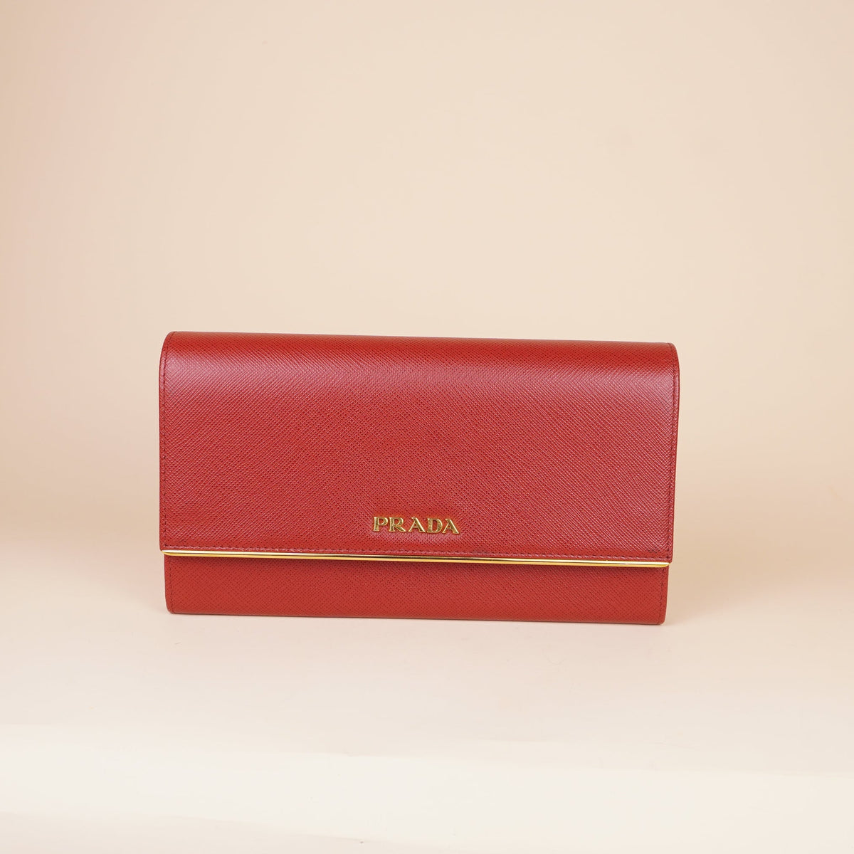 PRE-OWNED Saffiano Metal Continental Flap Wallet Peonia