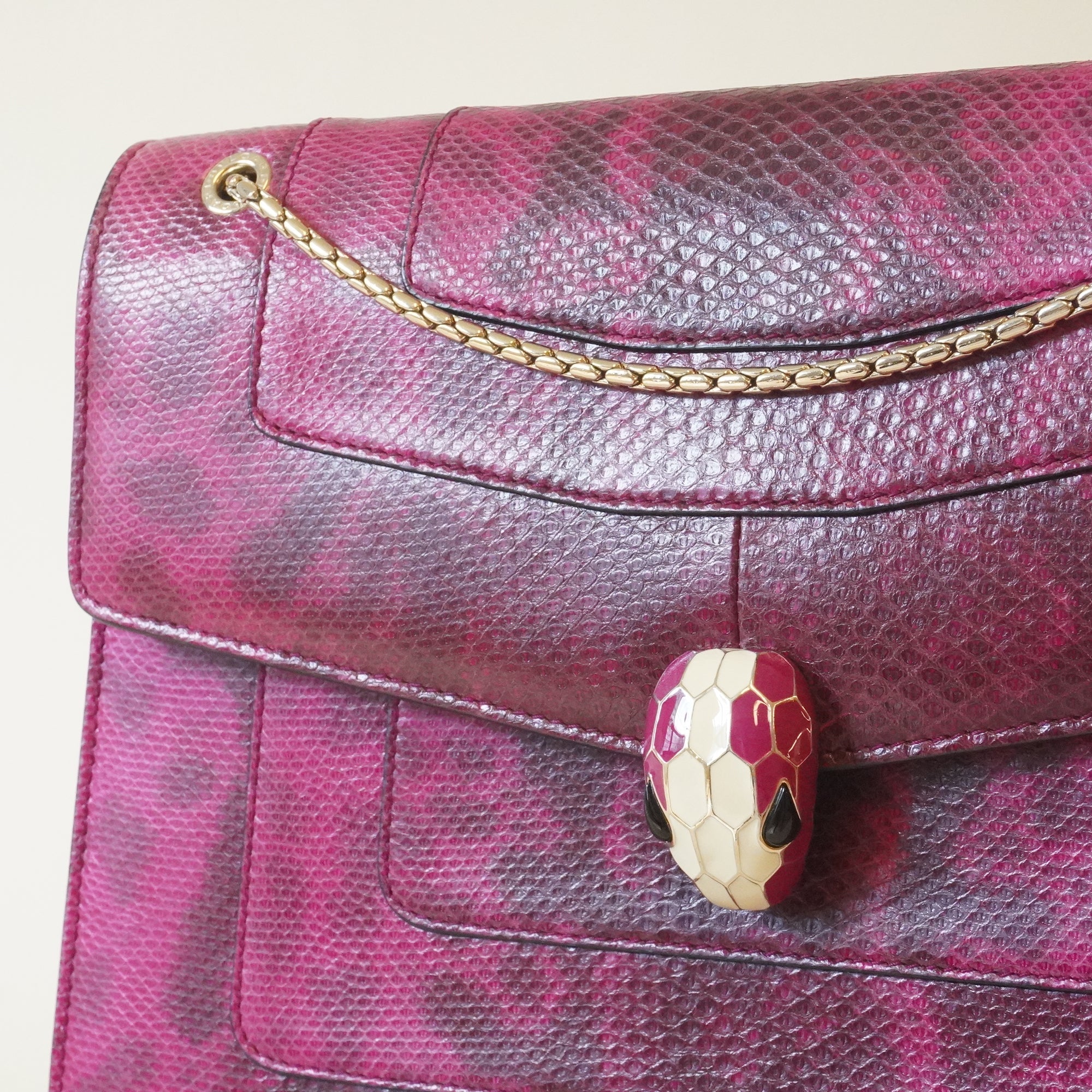 PRE-OWNED Fuchsia Python Leather Serpenti Forever Shoulder Bag