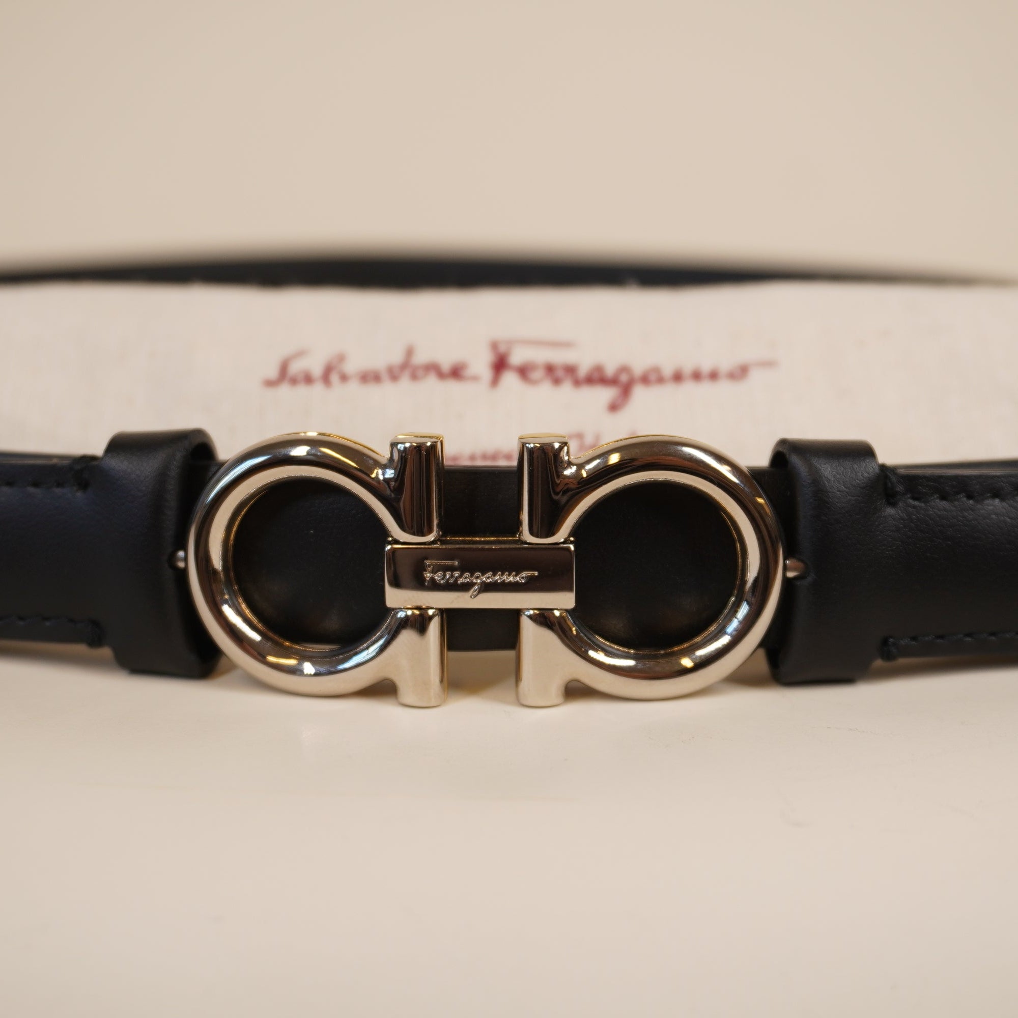 PRE-OWNED  Gancini Calfskin Black Belt