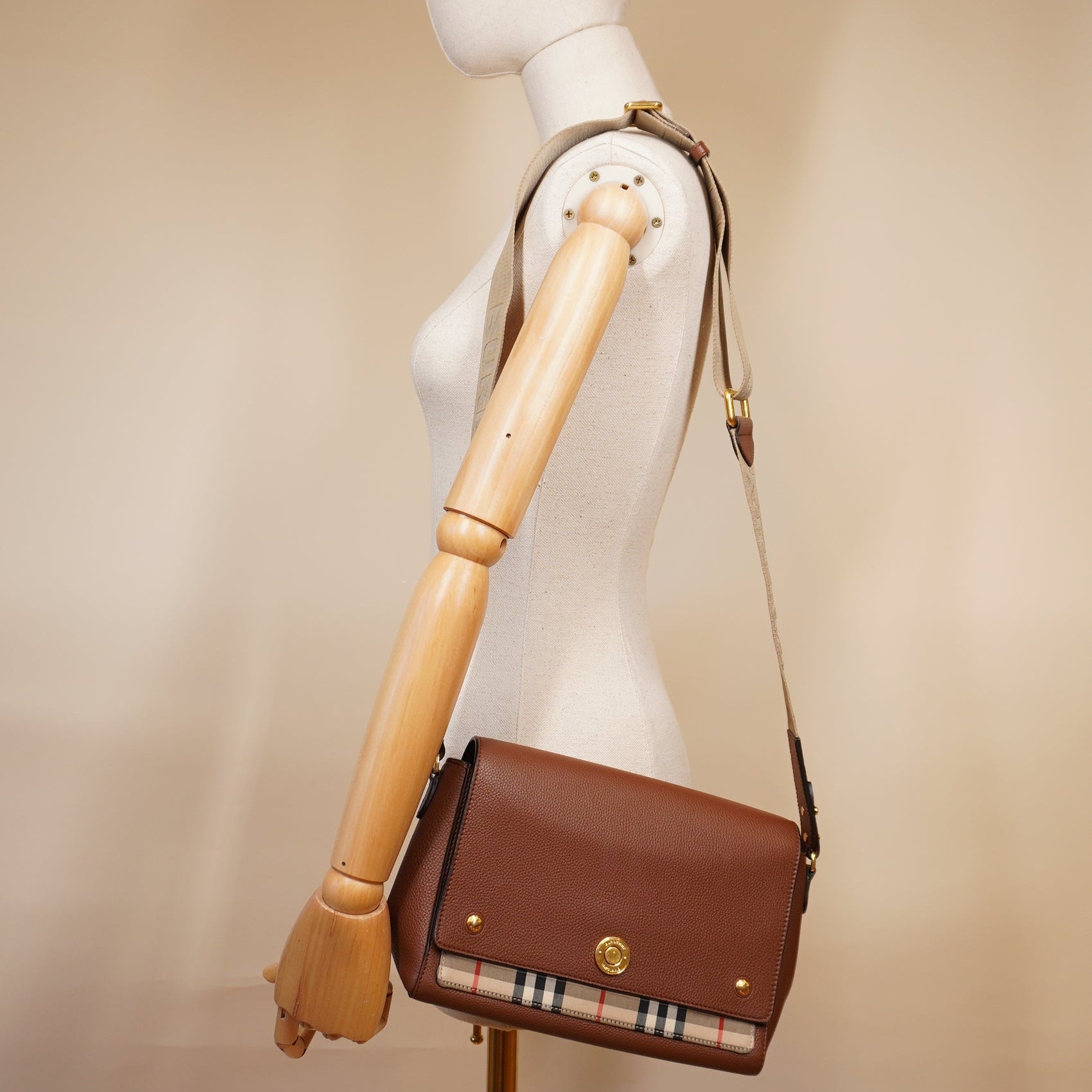 PRE-OWNED Calfskin Vintage Check Note Crossbody Bag