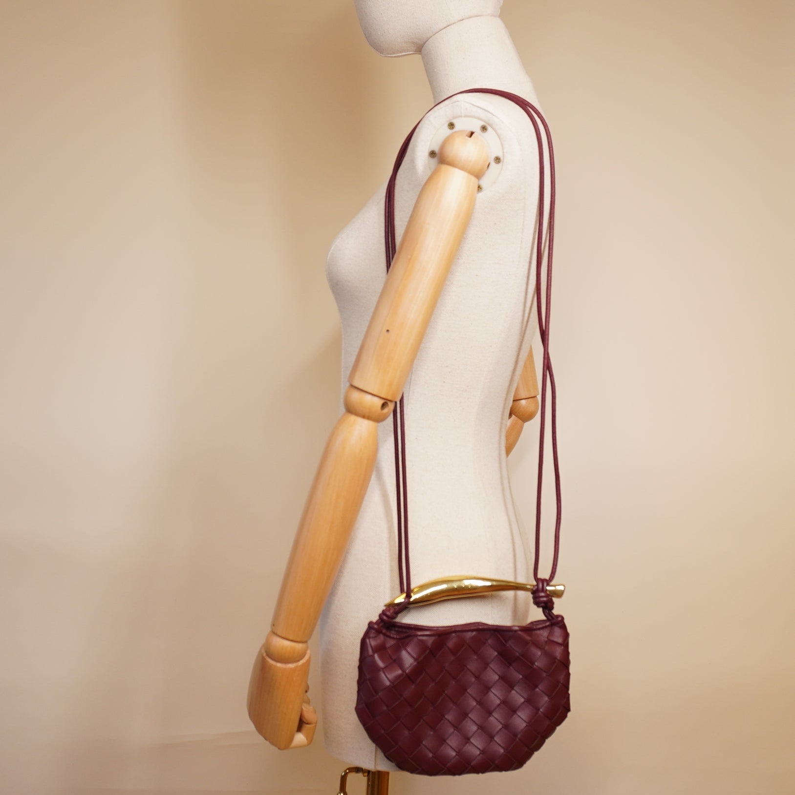 PRE-OWNED Nappa Intrecciato Mini Sardine Shoulder Bag Burgundy