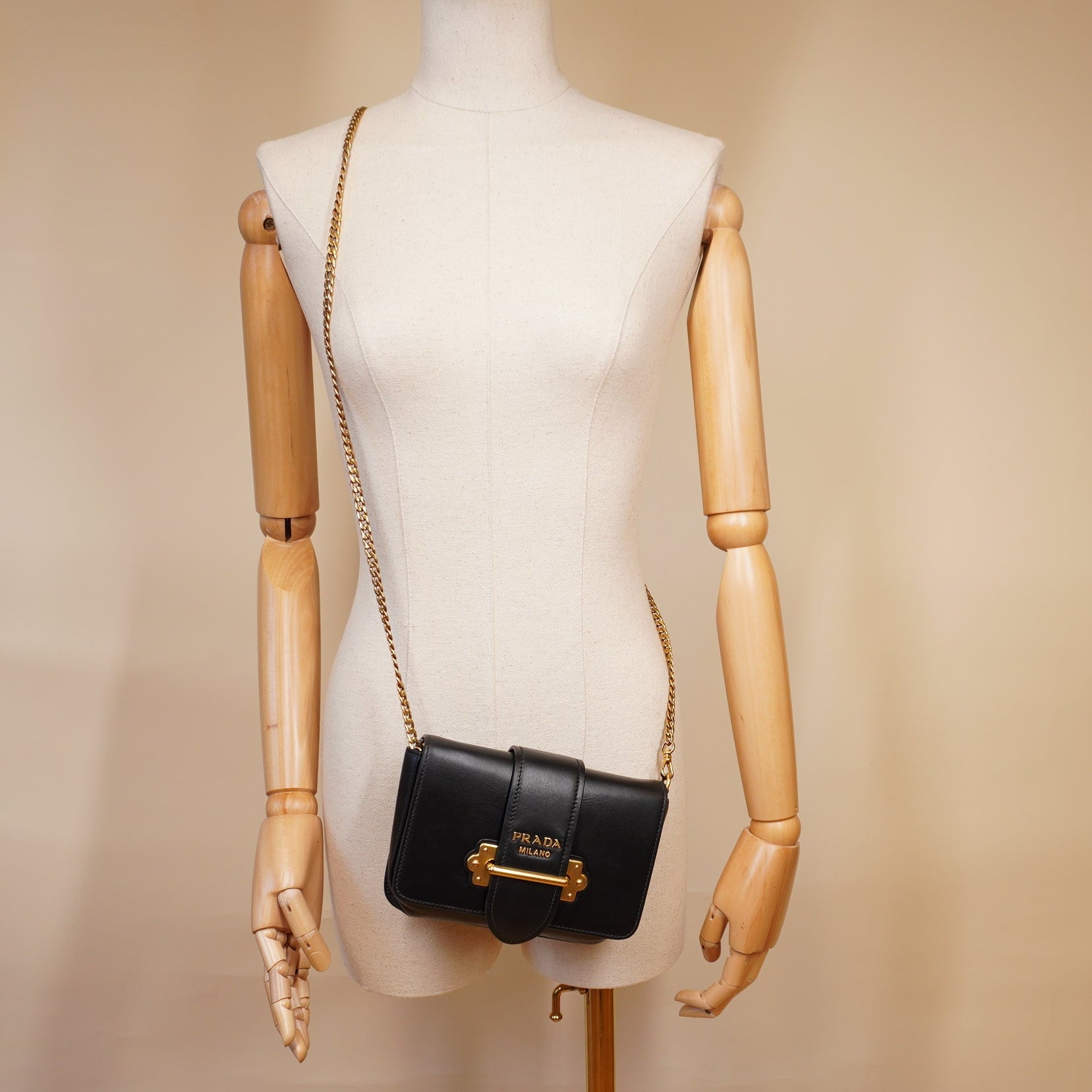 PRE-OWNED Black Saffiano City Calf Cahier Belt Bag