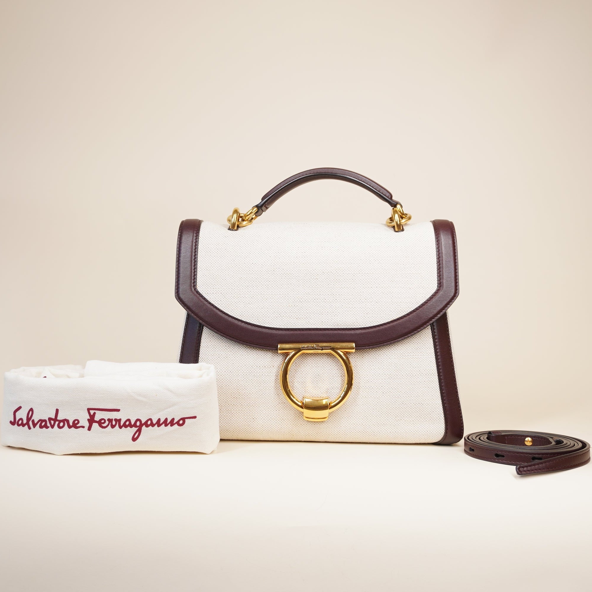 PRE-OWNED Margot Gancini Leather & Canvas Top-Handle Bag