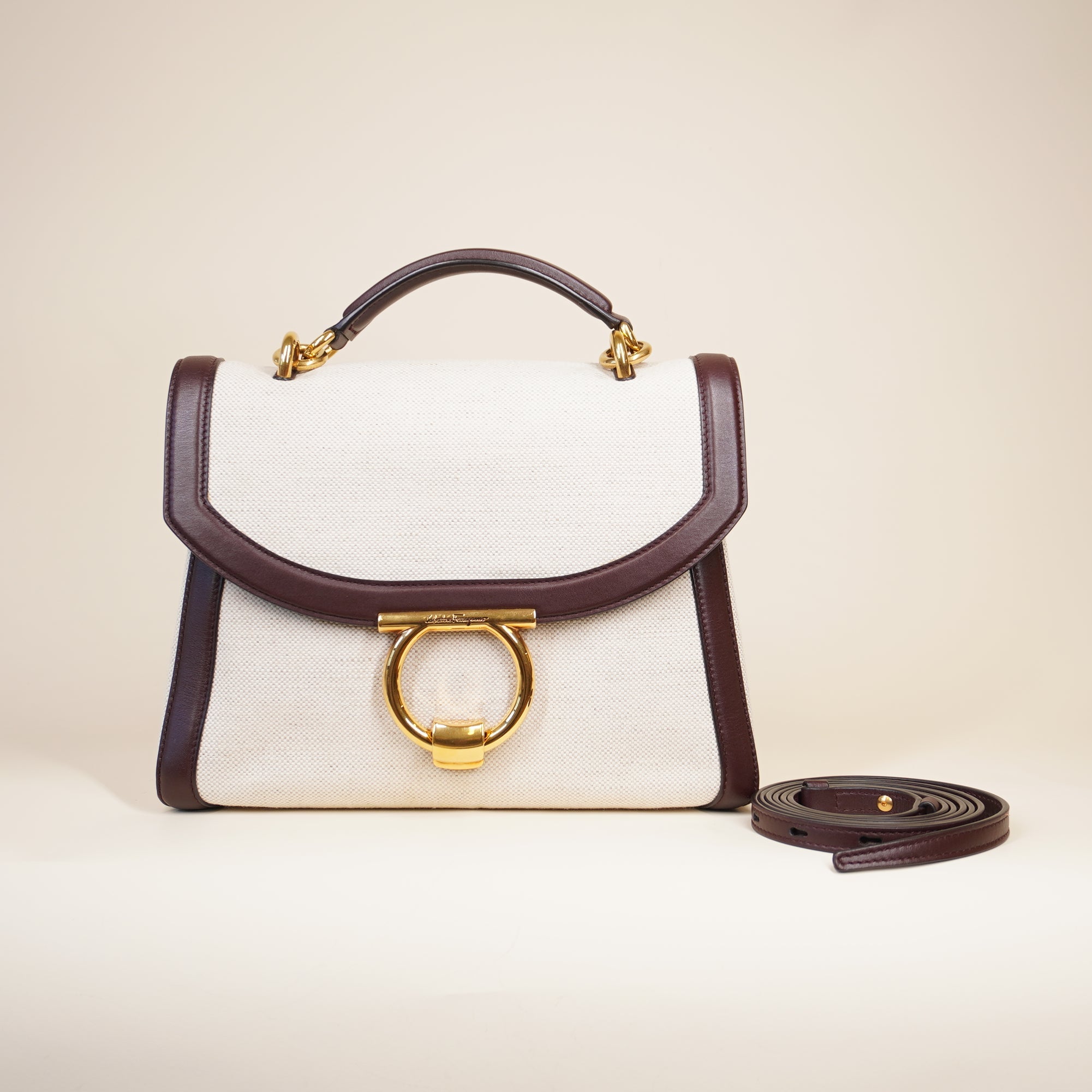 PRE-OWNED Margot Gancini Leather & Canvas Top-Handle Bag