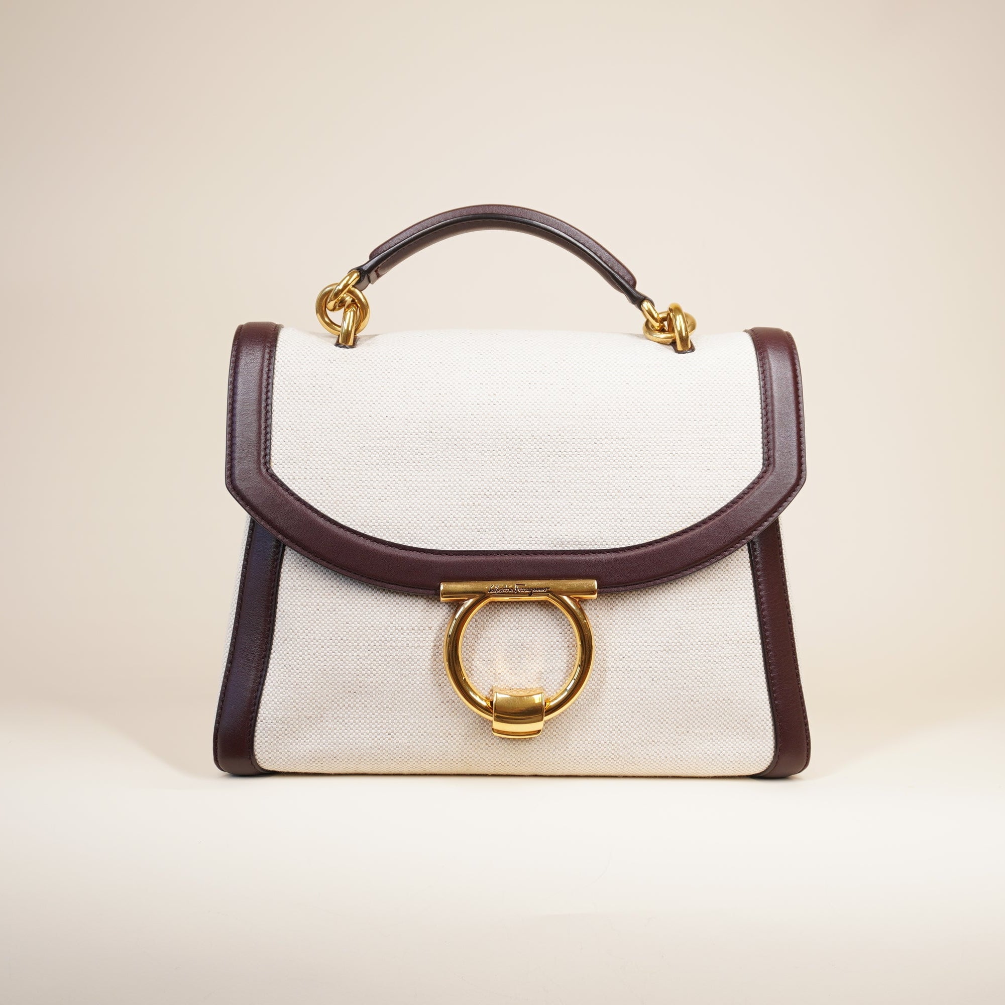 PRE-OWNED Margot Gancini Leather & Canvas Top-Handle Bag