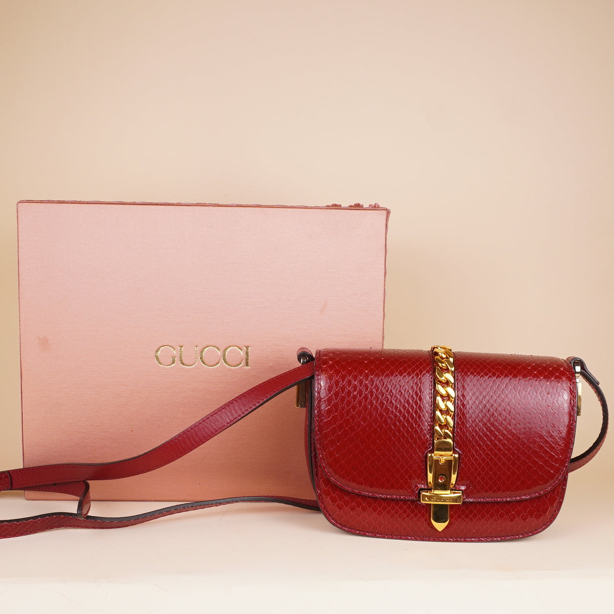 GUCCI - Sylvie 1969 Crossbody Bag Dark red Leather