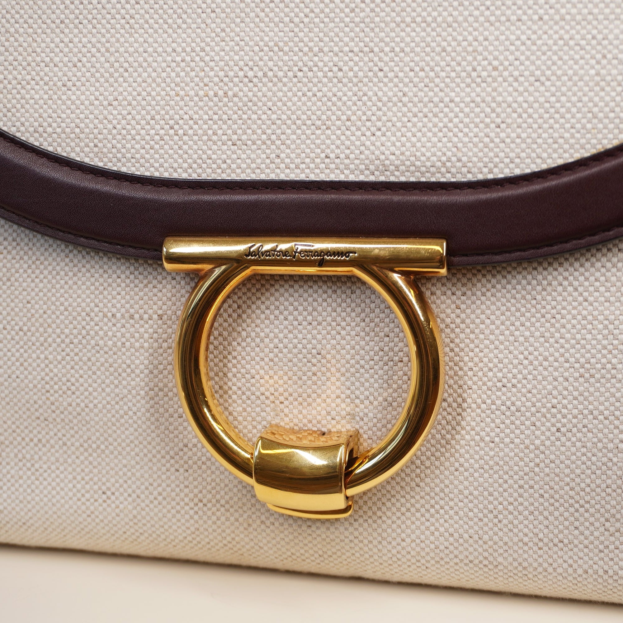 PRE-OWNED Margot Gancini Leather & Canvas Top-Handle Bag