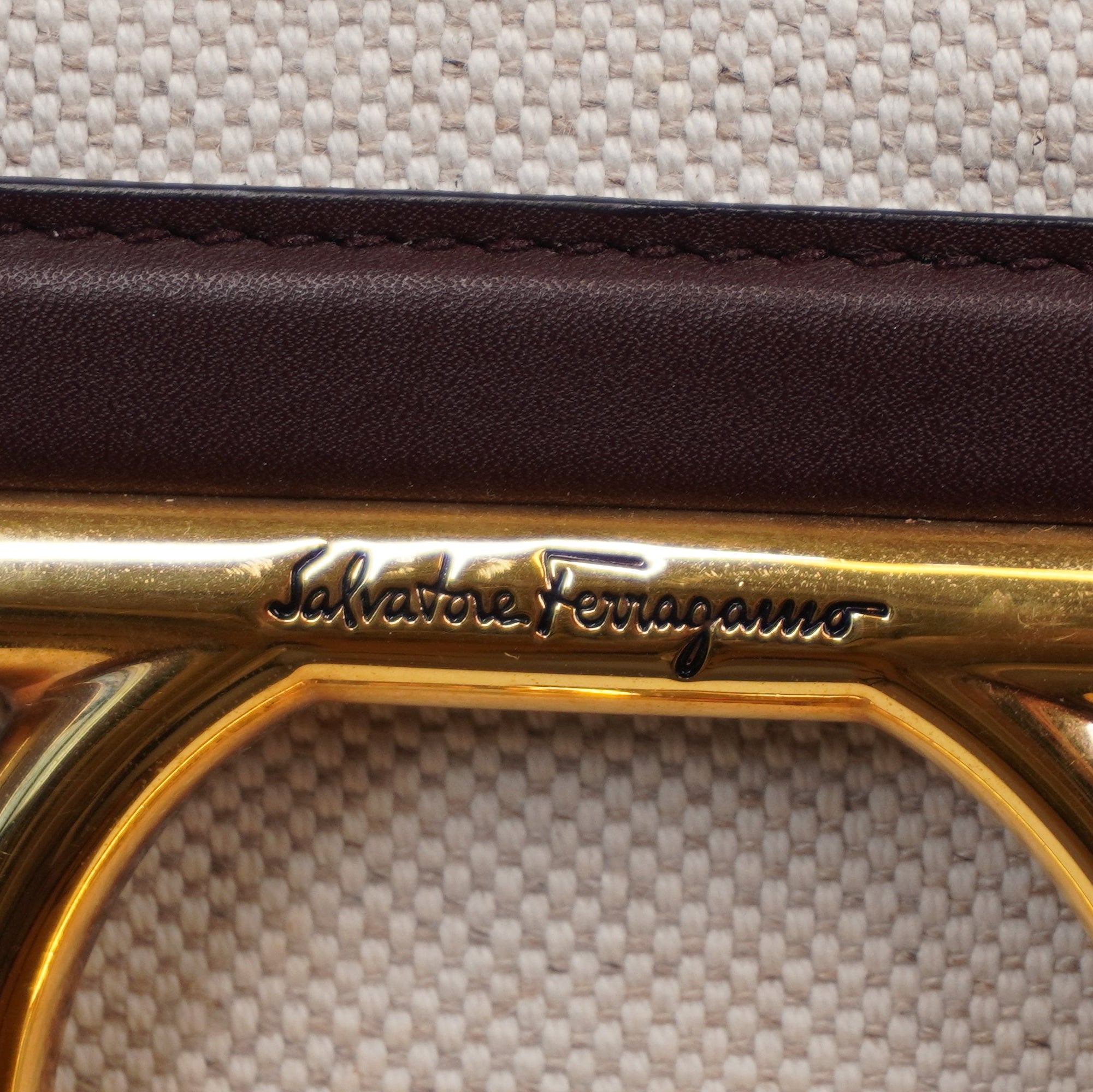 PRE-OWNED Margot Gancini Leather & Canvas Top-Handle Bag