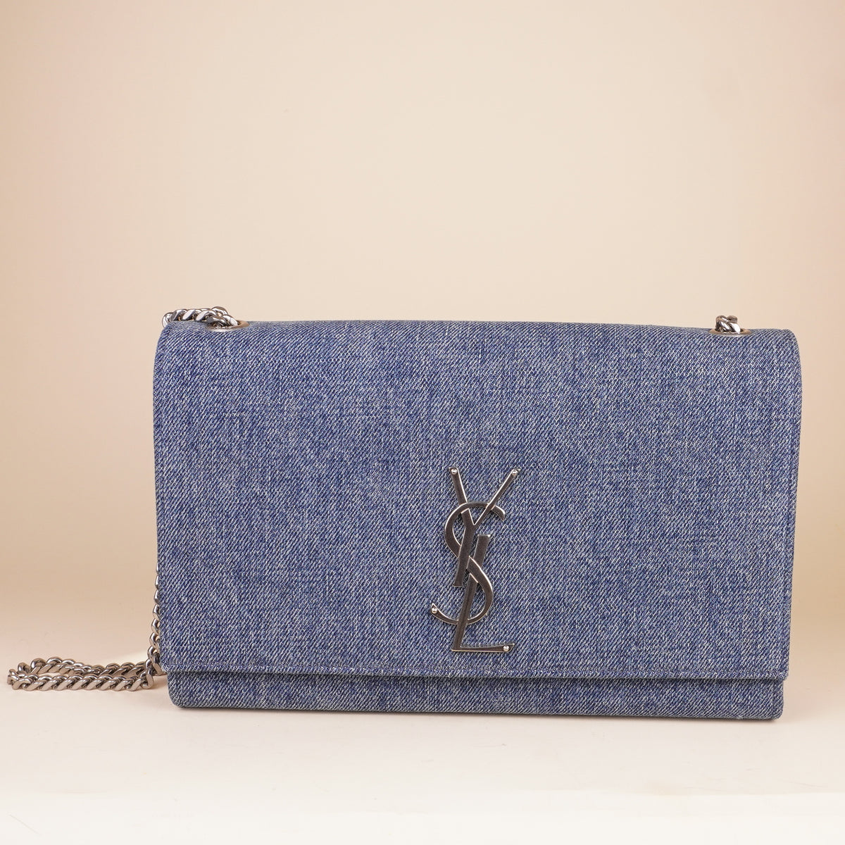 SAINT LAURENT - Denim Medium Classic Monogram Kate Satchel Light Blue