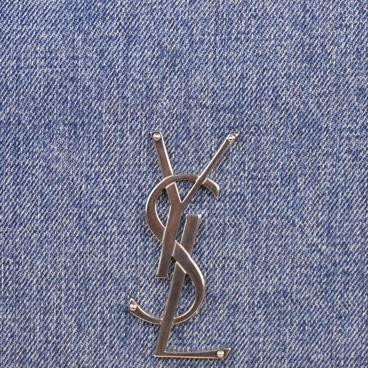 SAINT LAURENT - Denim Medium Classic Monogram Kate Satchel Light Blue