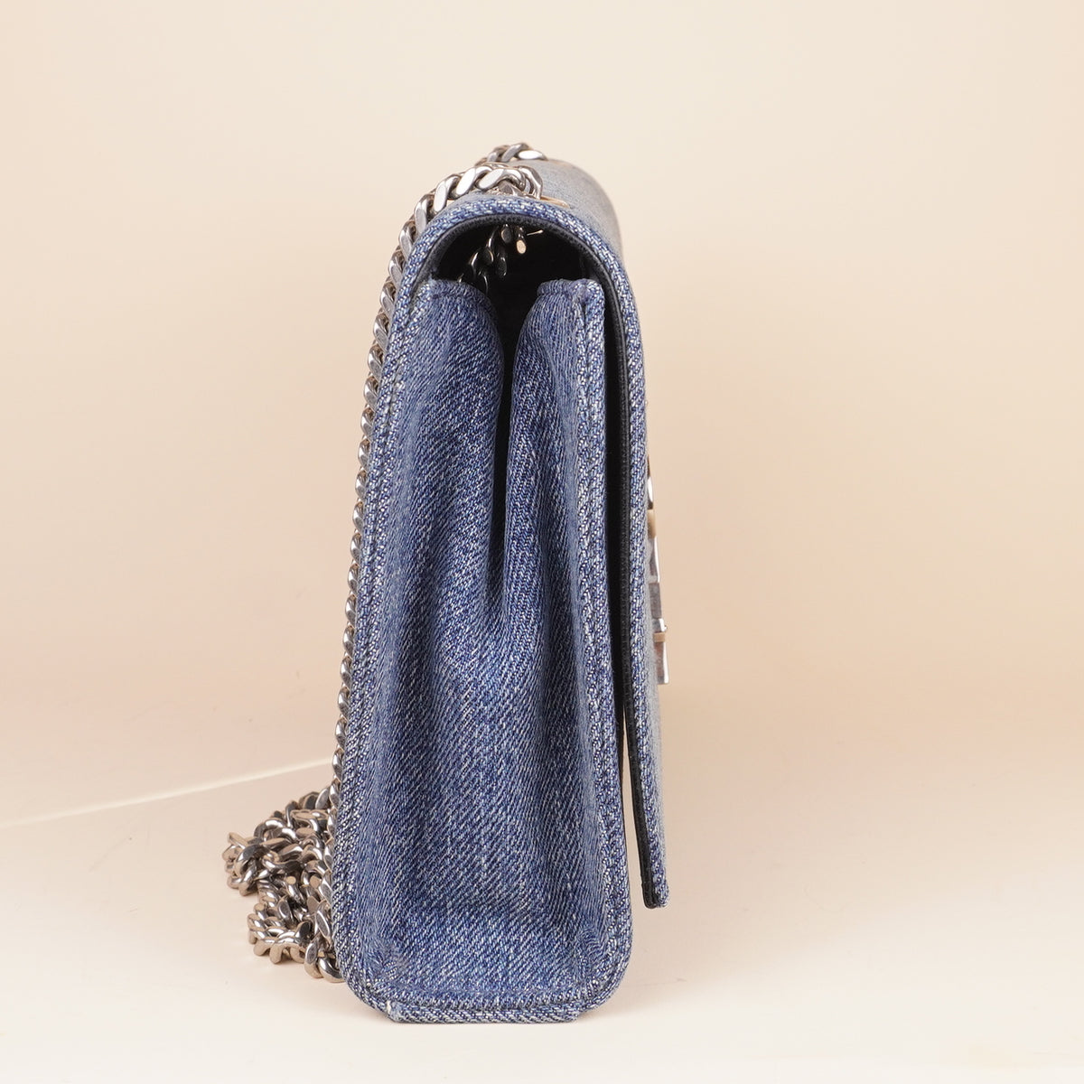 SAINT LAURENT - Denim Medium Classic Monogram Kate Satchel Light Blue