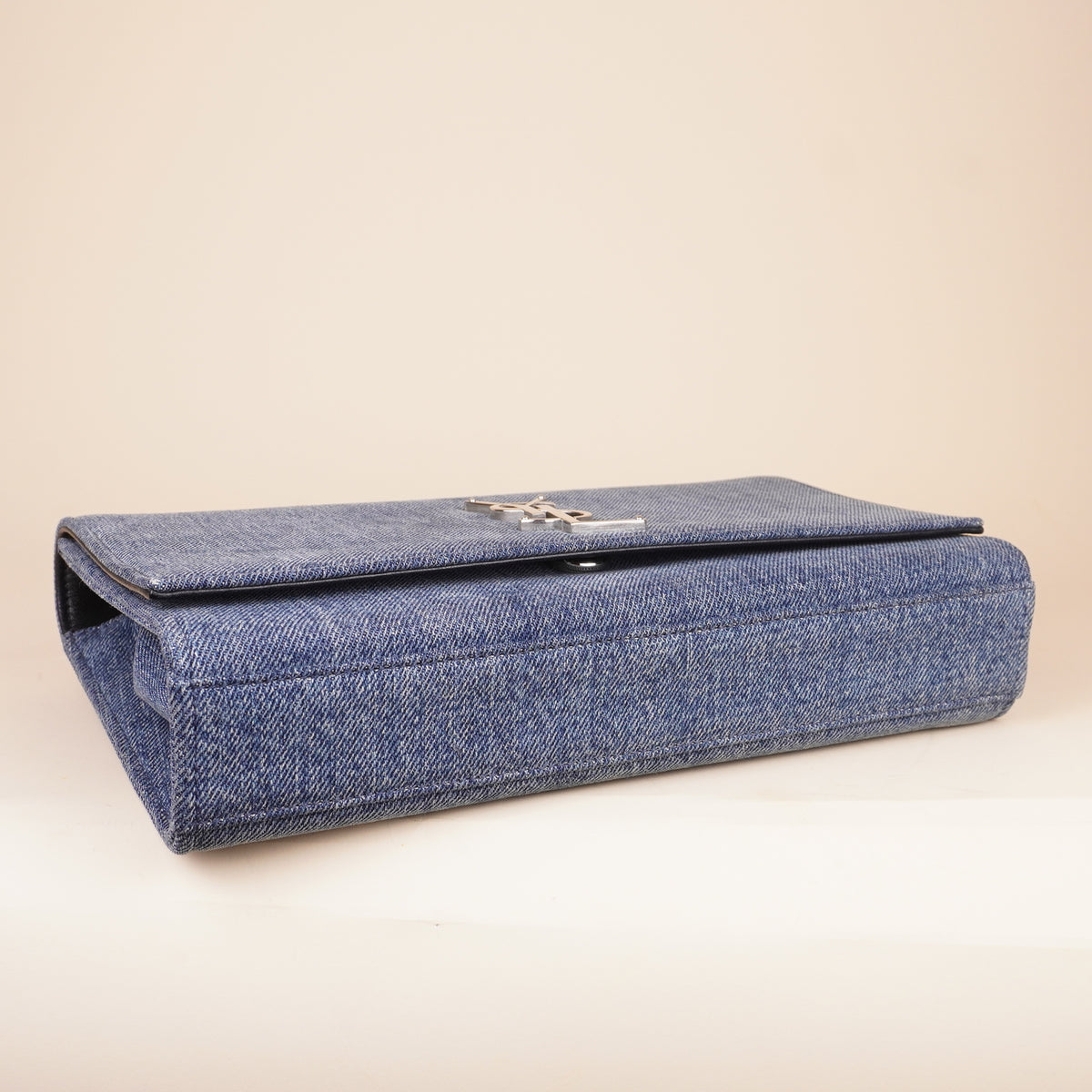 SAINT LAURENT - Denim Medium Classic Monogram Kate Satchel Light Blue
