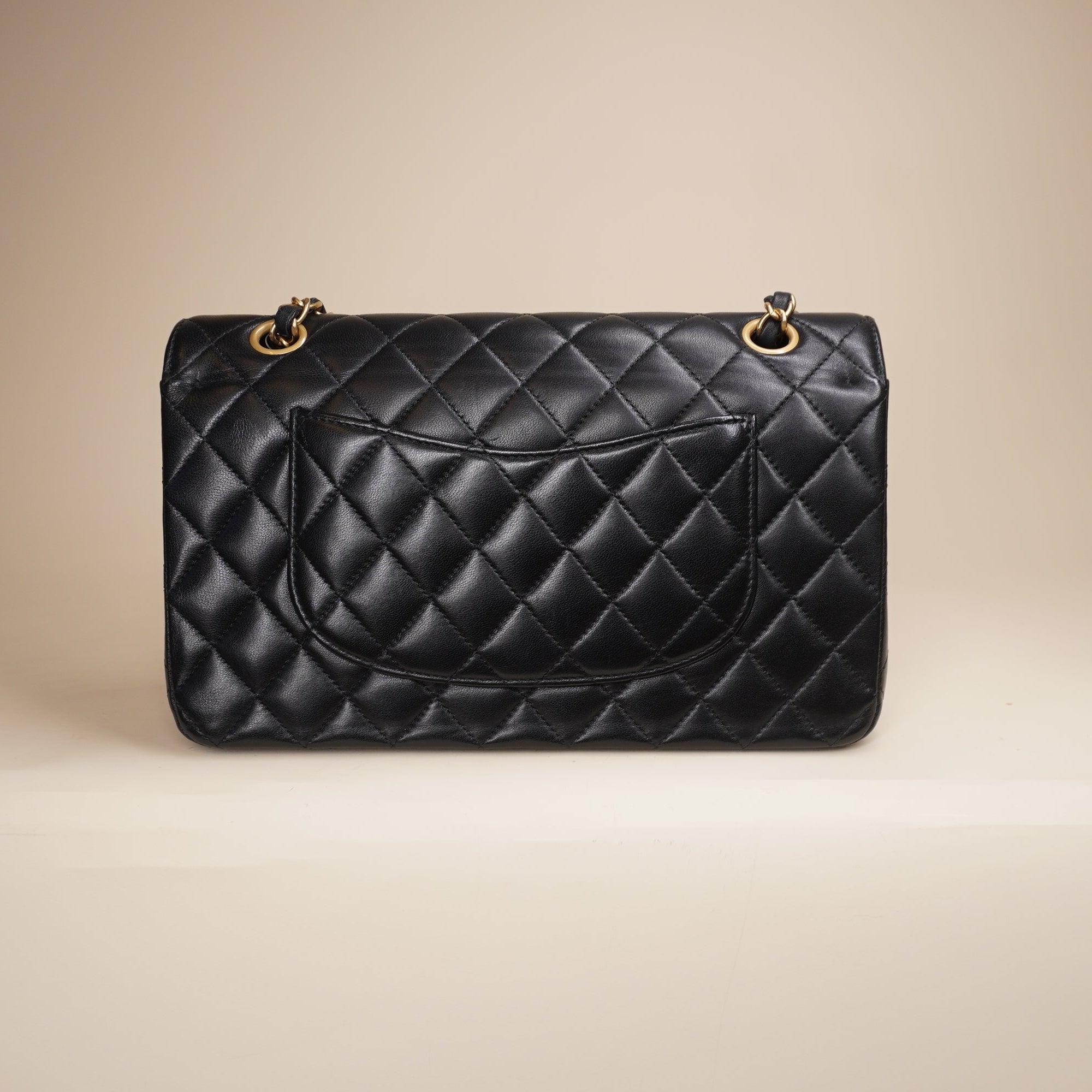Lambskin Quilted Medium Rue Cambon Charms Double Flap Black