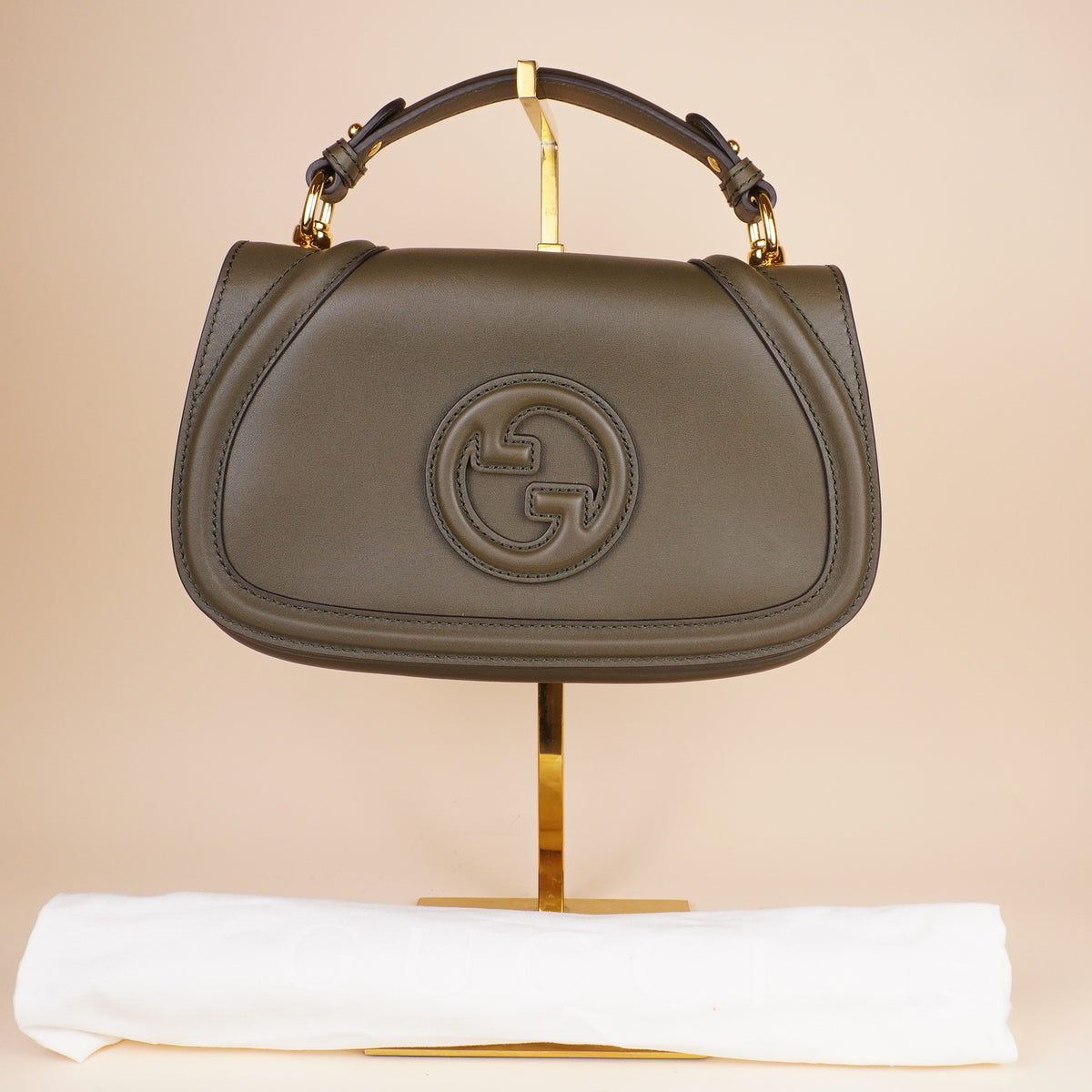 PRE-OWNED GG Green Leather Medium Blondie Top Handle Shoulder Bag