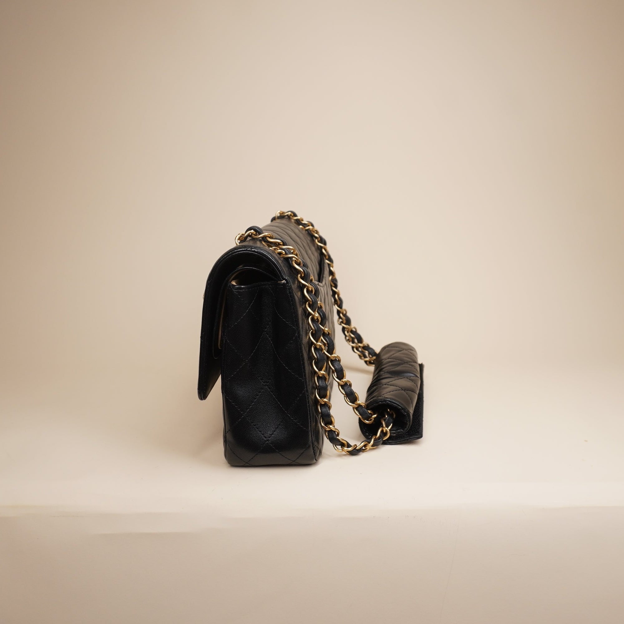 Lambskin Quilted Medium Rue Cambon Charms Double Flap Black