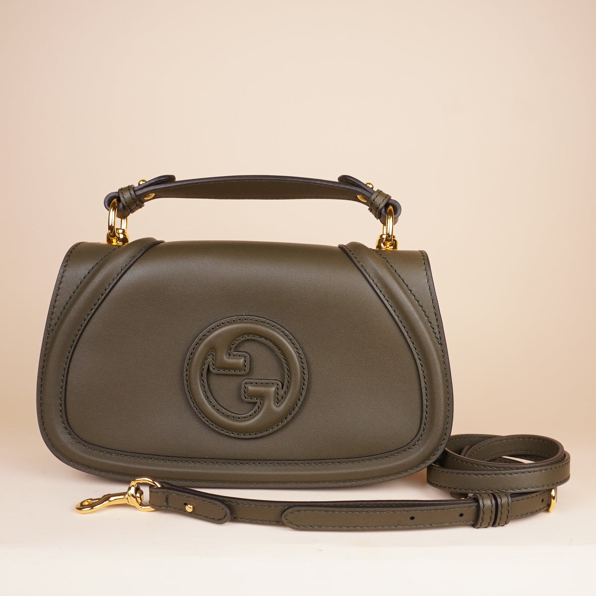PRE-OWNED GG Green Leather Medium Blondie Top Handle Shoulder Bag