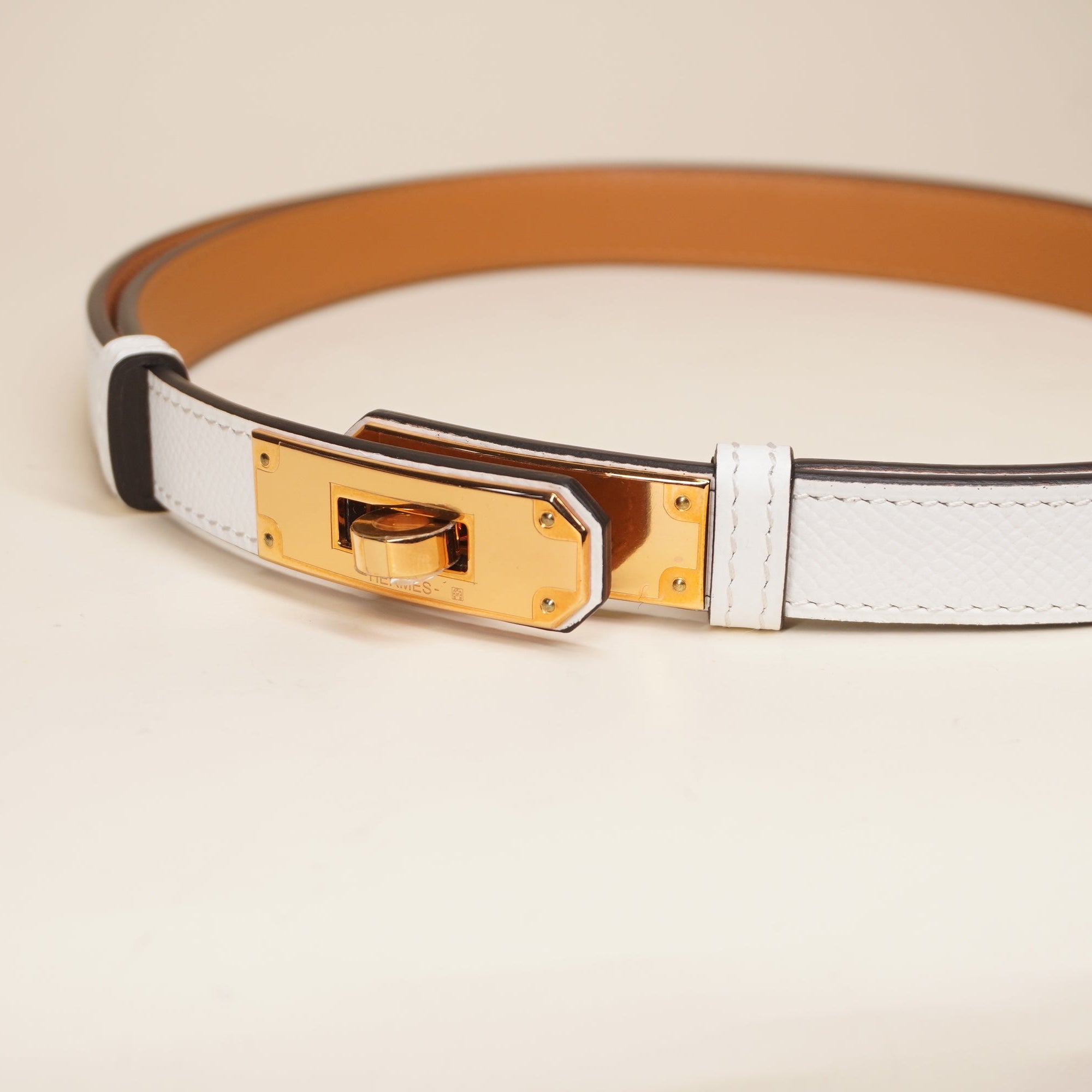 PRE-OWNED Kelly Belt White Veau Epsom 105
