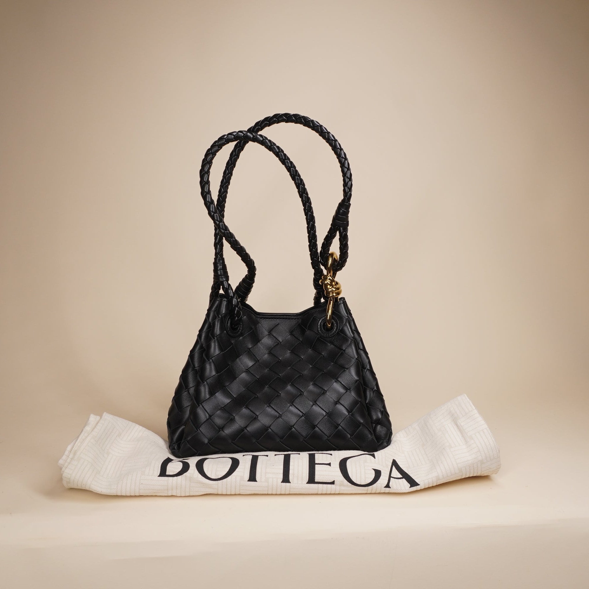 PRE-OWNED Nappa Intrecciato Small Parachute Shoulder Bag Black