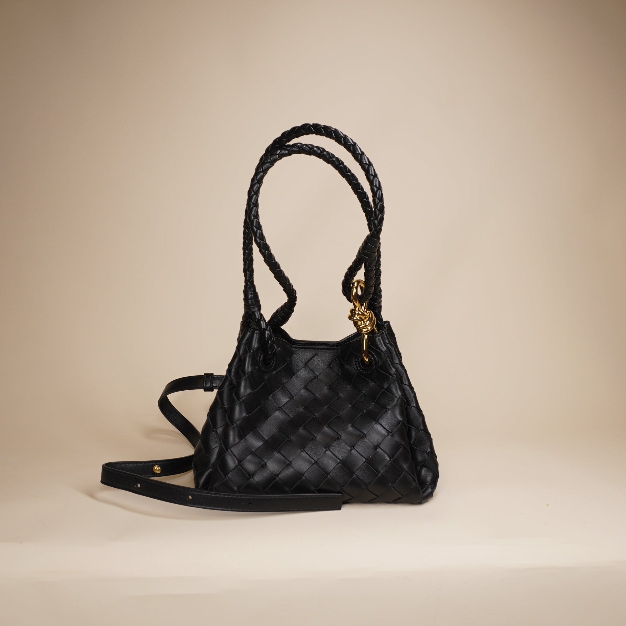 PRE-OWNED Nappa Intrecciato Small Parachute Shoulder Bag Black