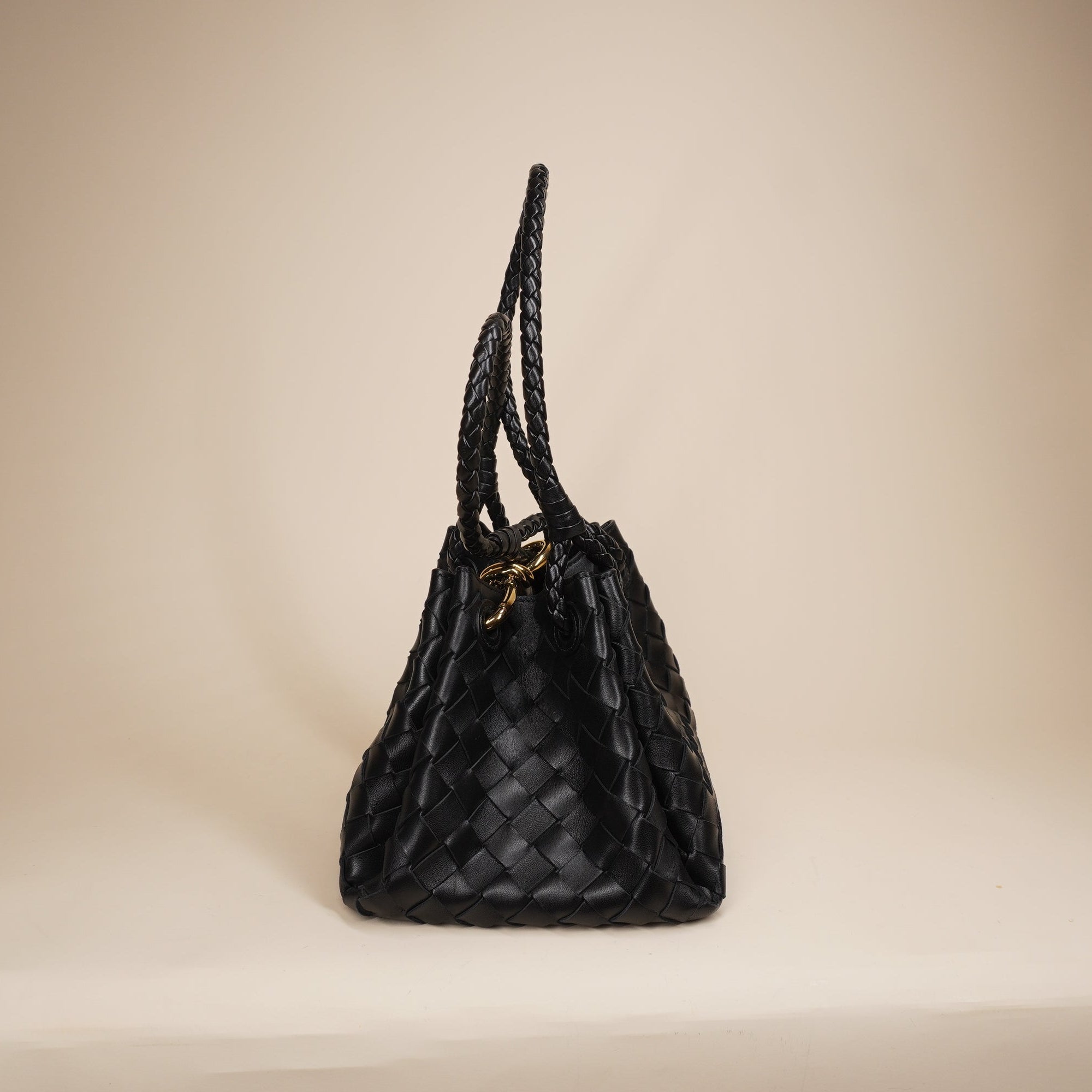 PRE-OWNED Nappa Intrecciato Small Parachute Shoulder Bag Black