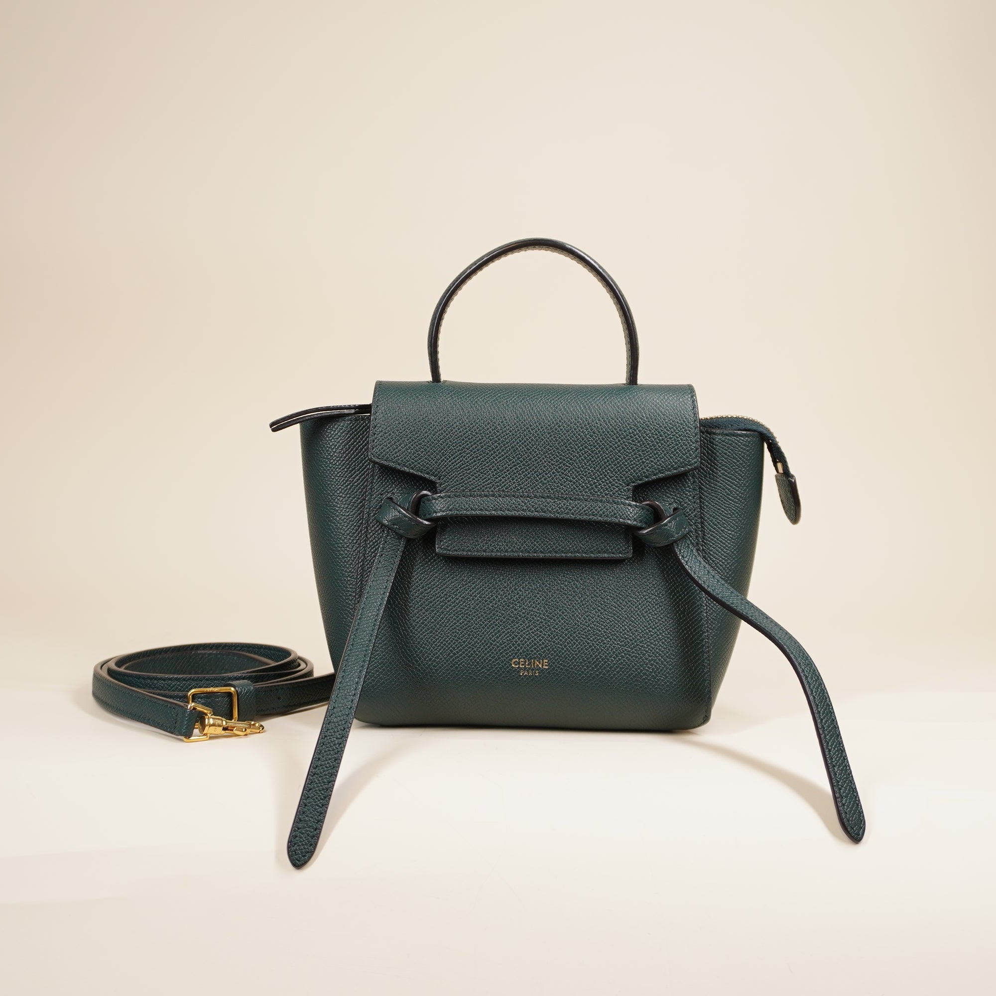 PRE-OWNED  Green Leather Pico Belt Shoulder Bag