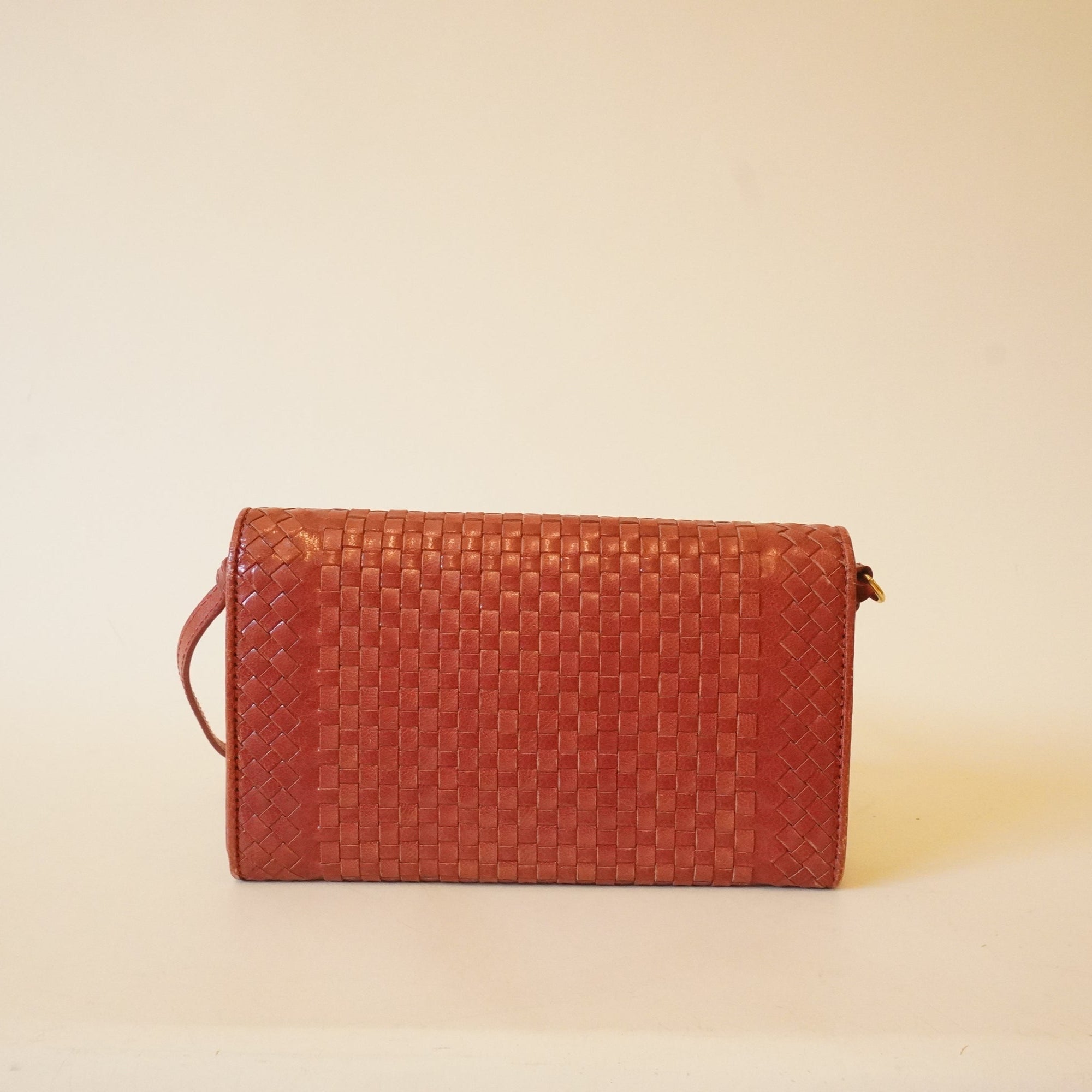 PRE-OWNED Red Lambskin Woven Madras Wallet on Chain