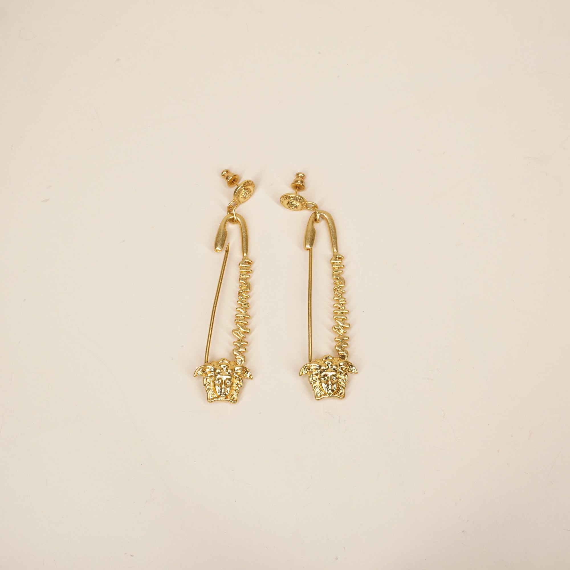 PRE-OWNED Medusa Head Safety Gold Pin Earrings 