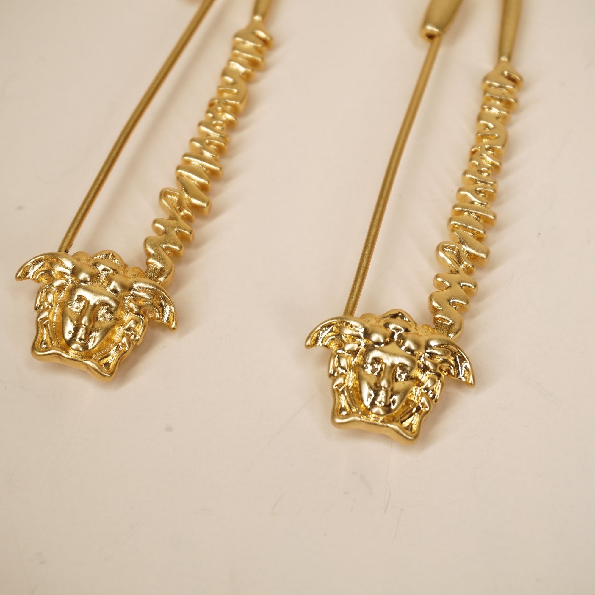 PRE-OWNED Medusa Head Safety Gold Pin Earrings 