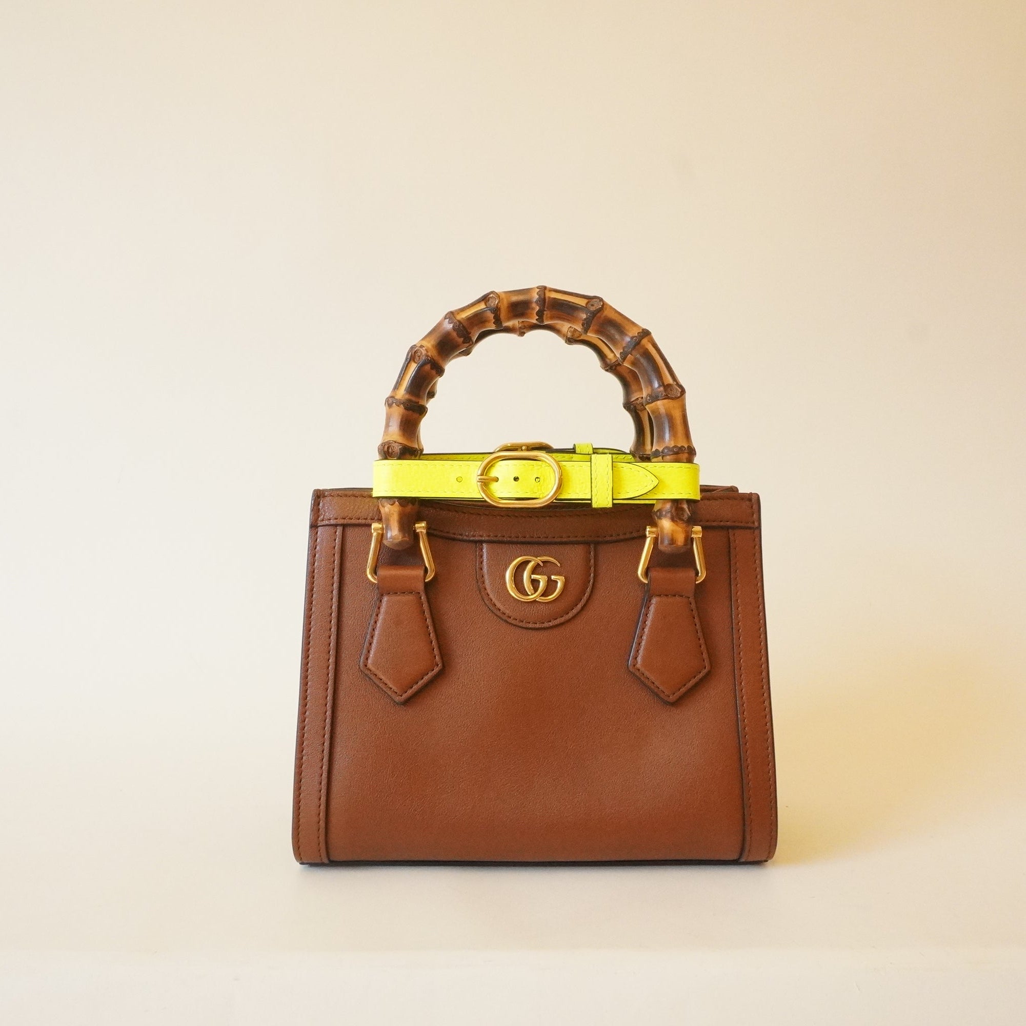 PRE-OWNED GG Brown Bamboo Diana Mini Shoulder Bag