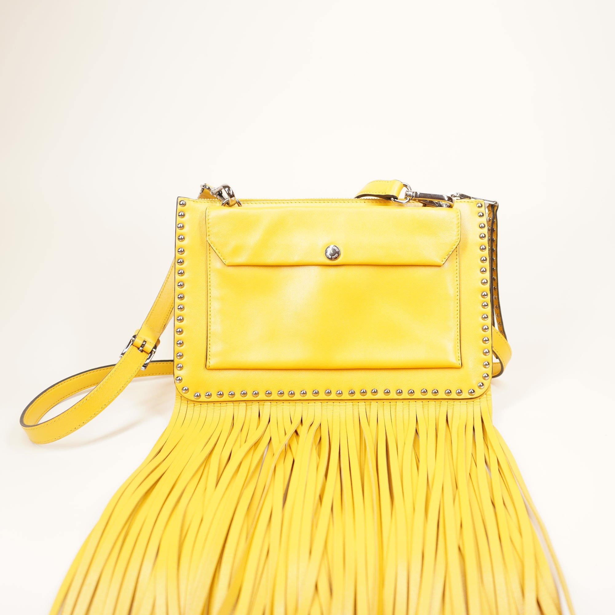PRE-OWNED Small Yellow Fringe Studded Leather Crossbody Bag