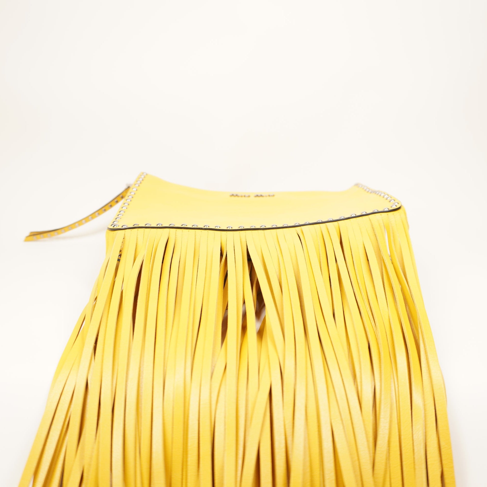 PRE-OWNED Small Yellow Fringe Studded Leather Crossbody Bag