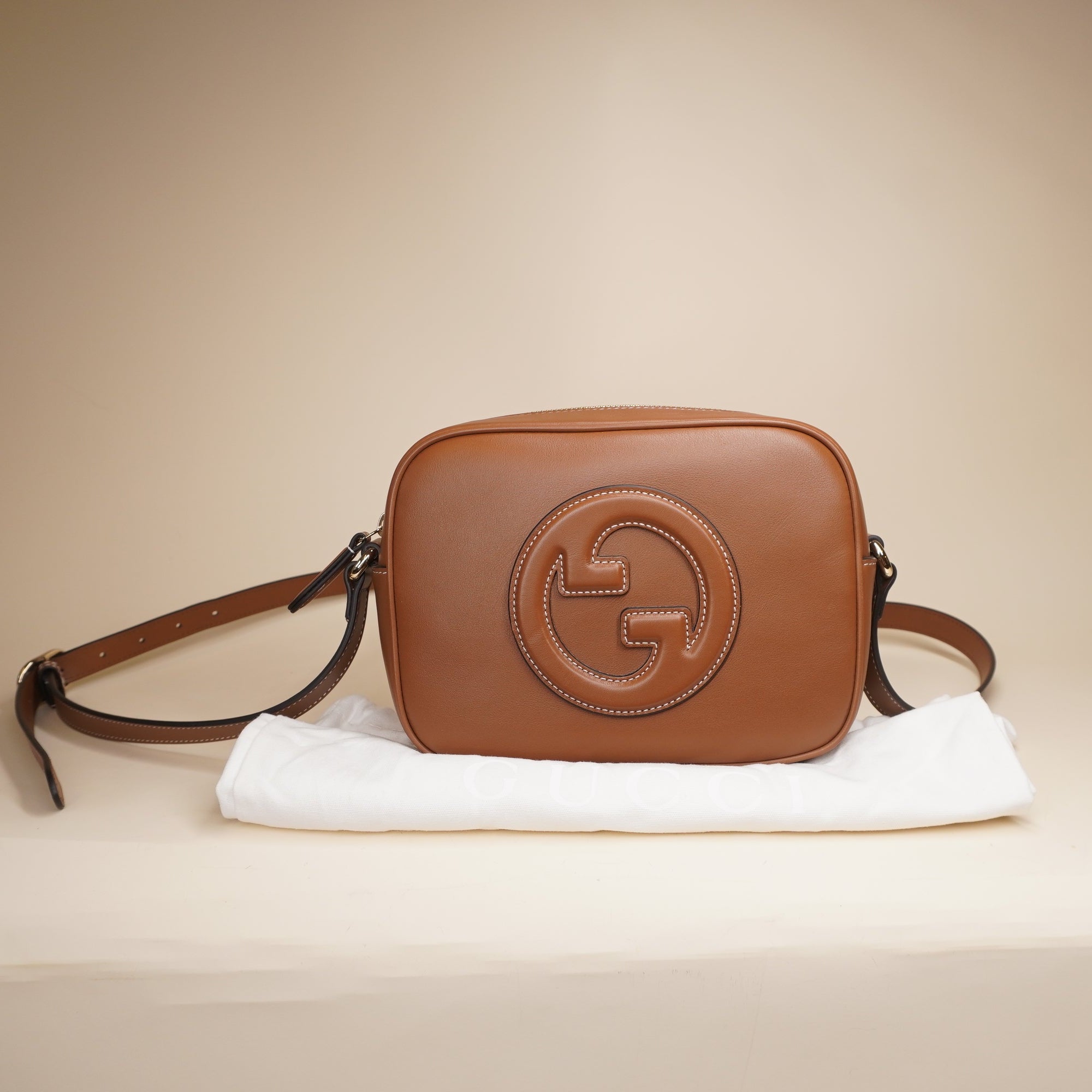 PRE-OWNED GG Calfskin Mini Blondie Bag Brown Shoulder Bag